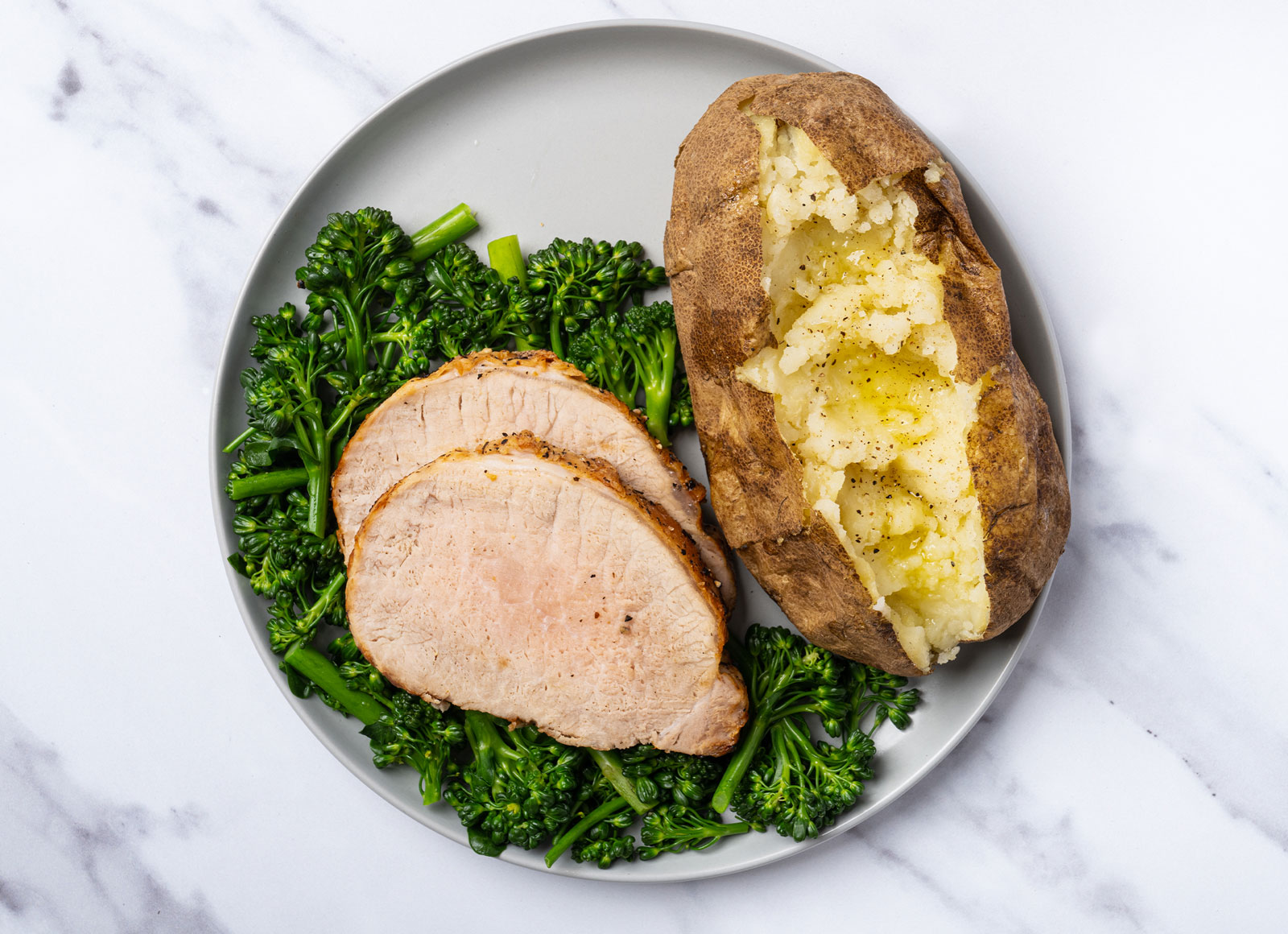 Pork Loin + Baked Microwave-Ready Russet Potato Plate