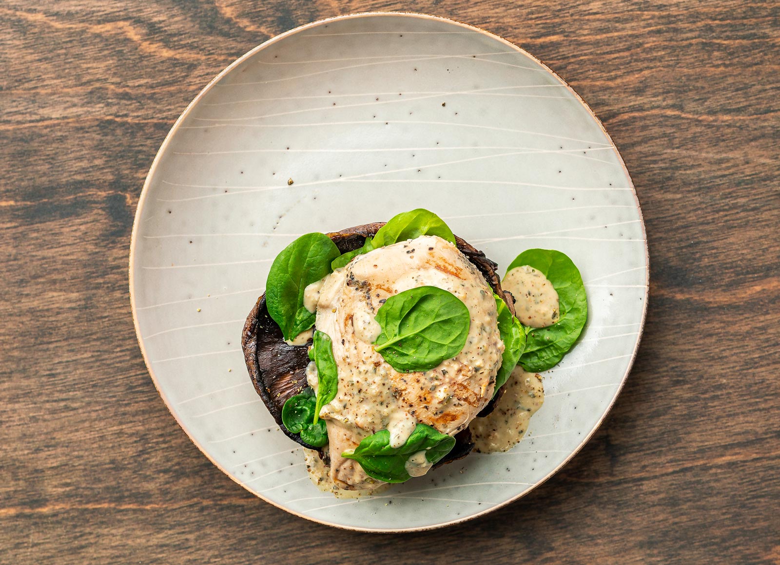 Spinach Artichoke Chicken Sandwich with Portabella Bun