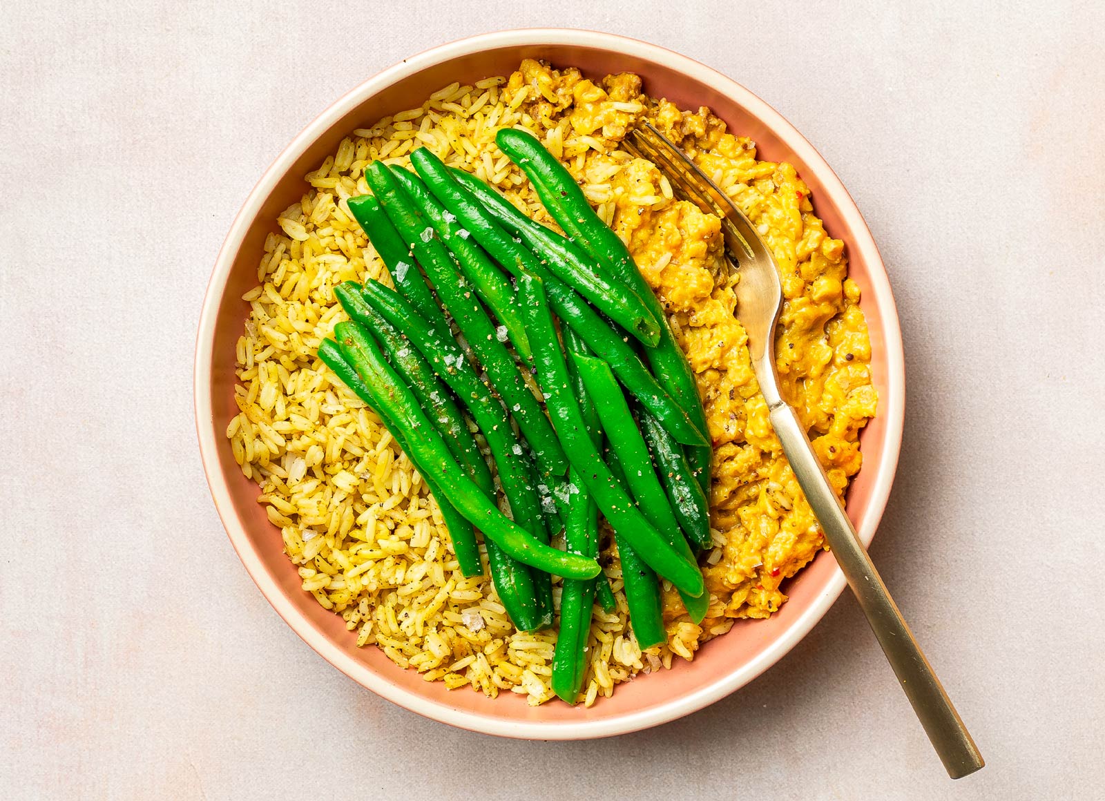 Red Lentil Dal + Green Bean Bowl with Jasmine Rice