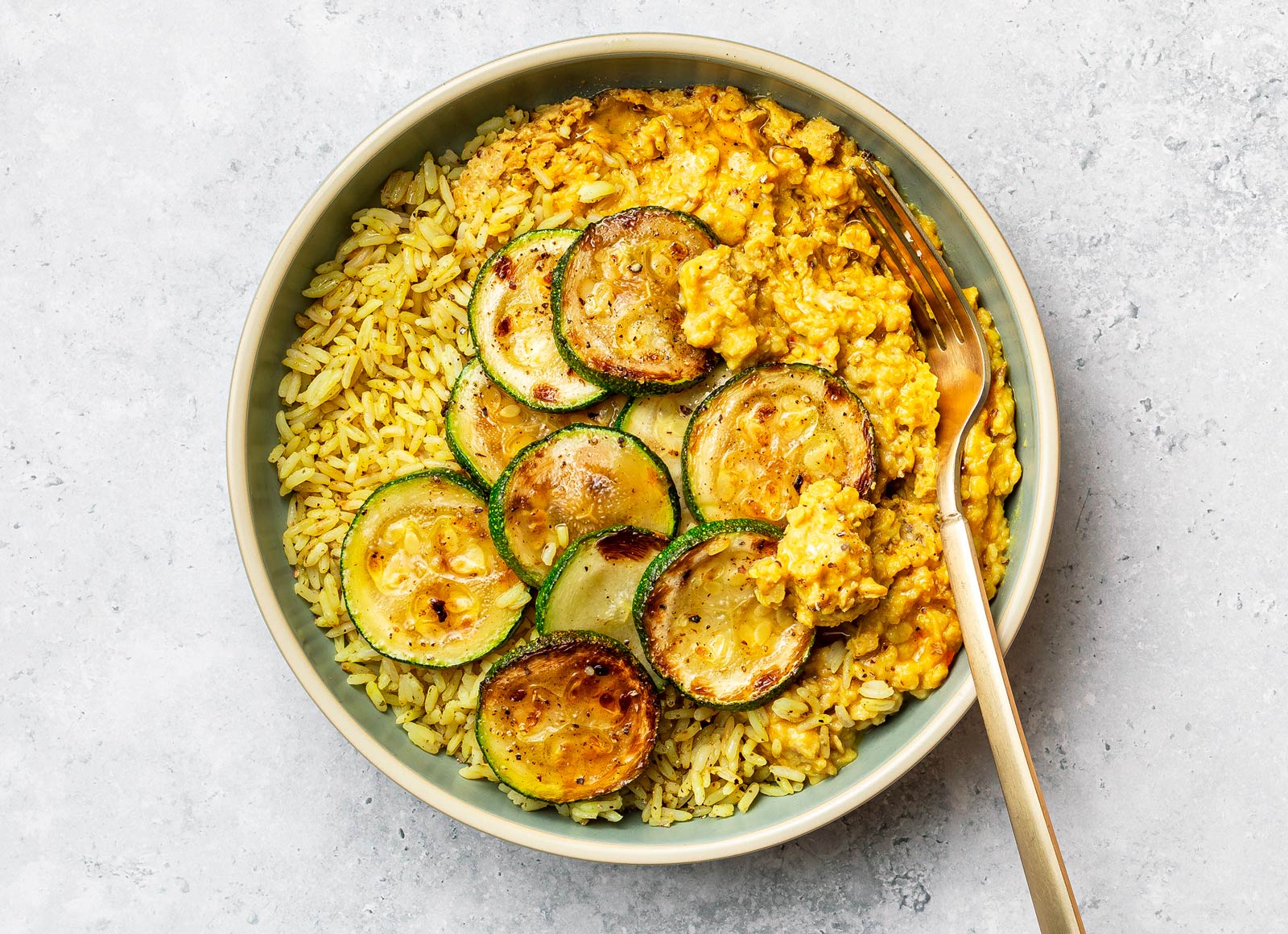Red Lentil Dal + Zucchini over Jasmine Rice