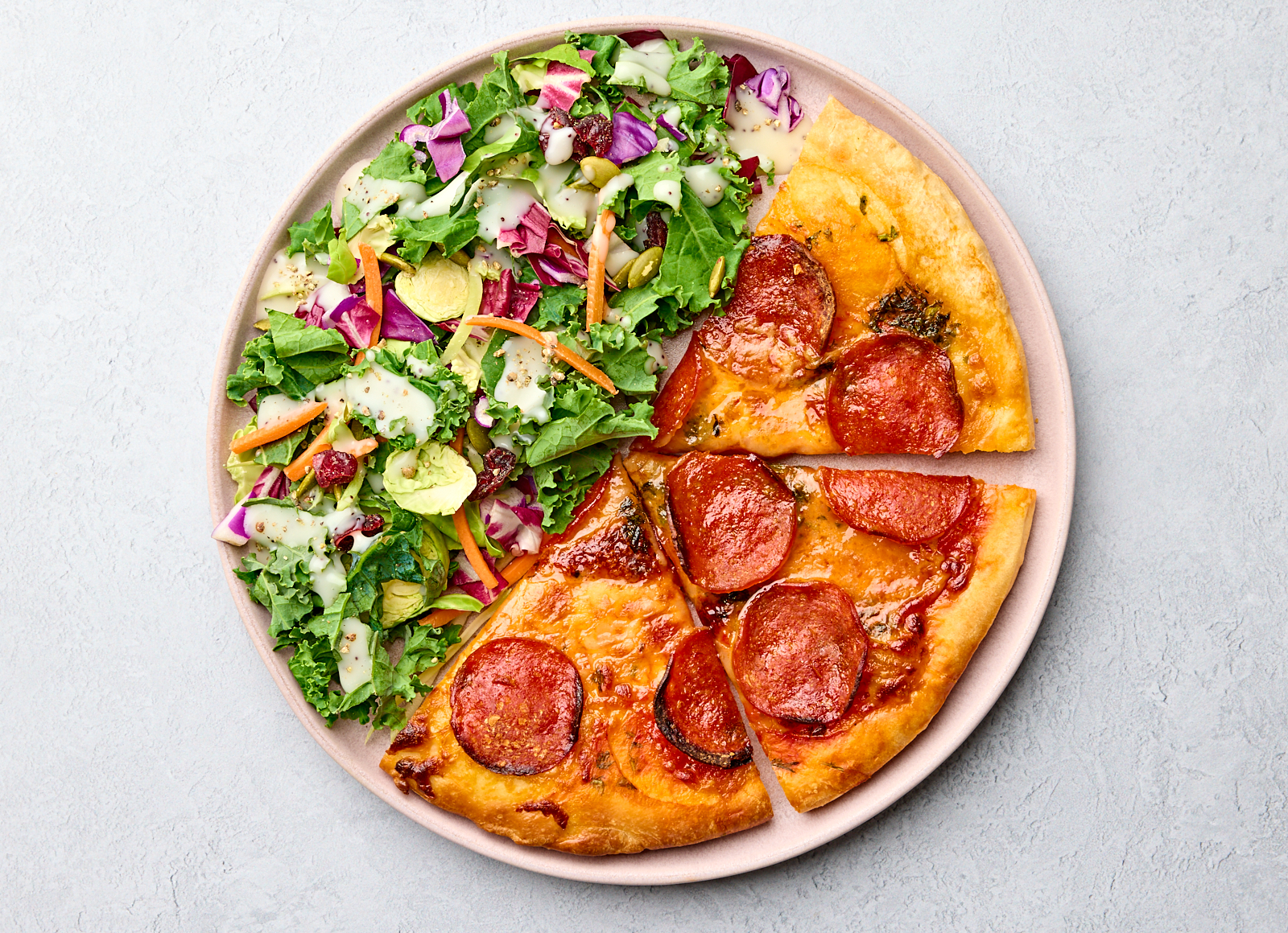 Pepperoni Pizza + Kale Salad