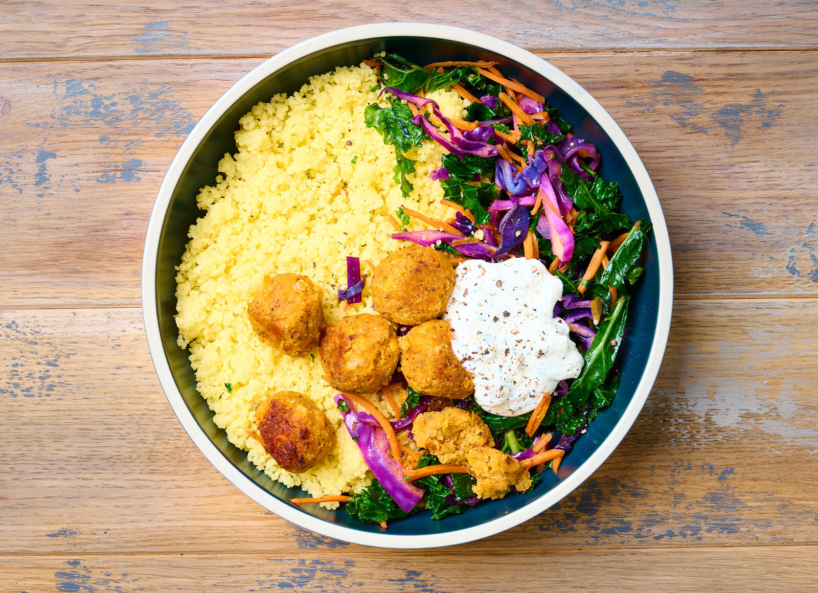 Mediterranean Eggplant Ball Couscous Bowl