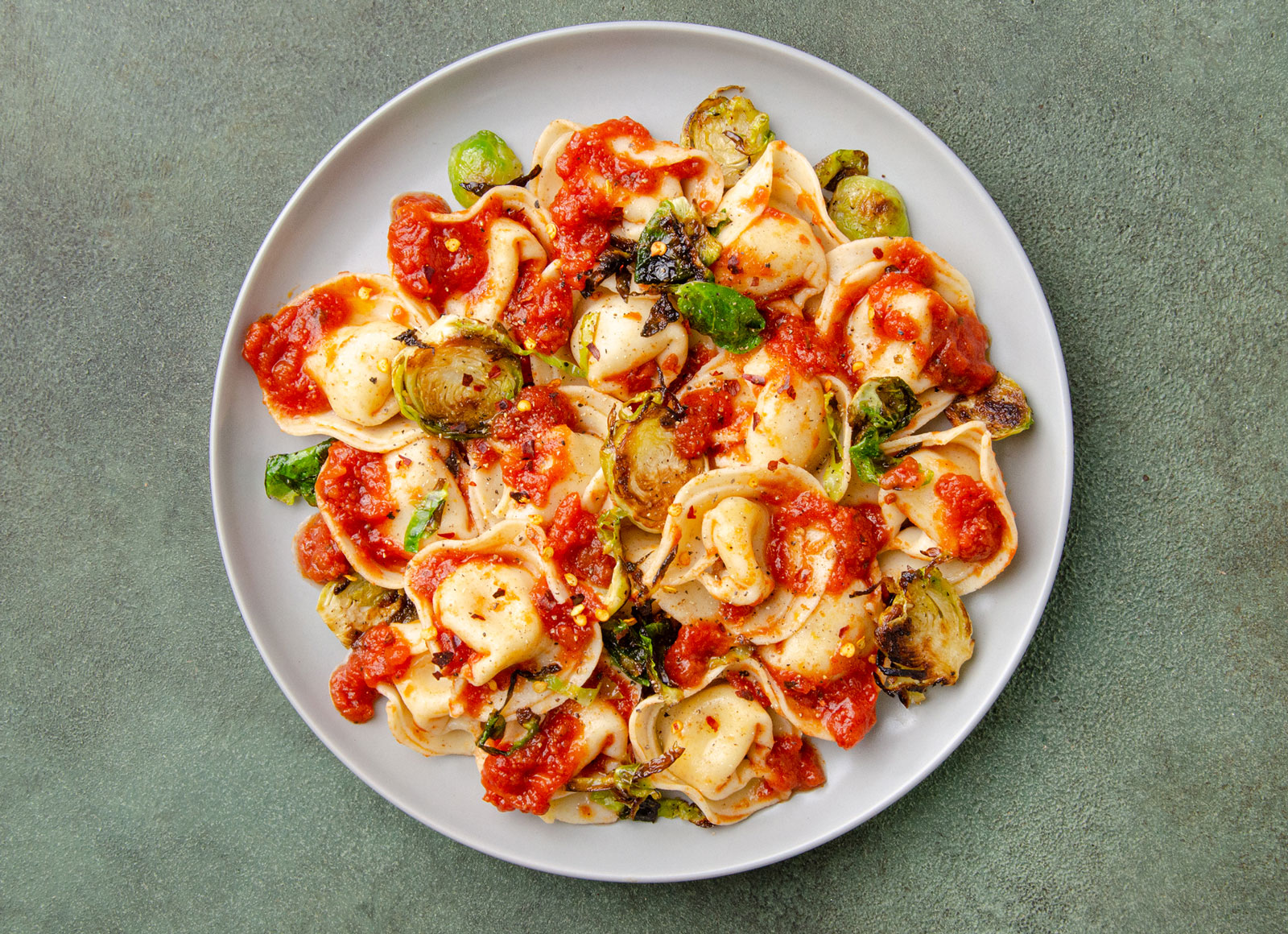 Tortelloni Marinara with Brussels