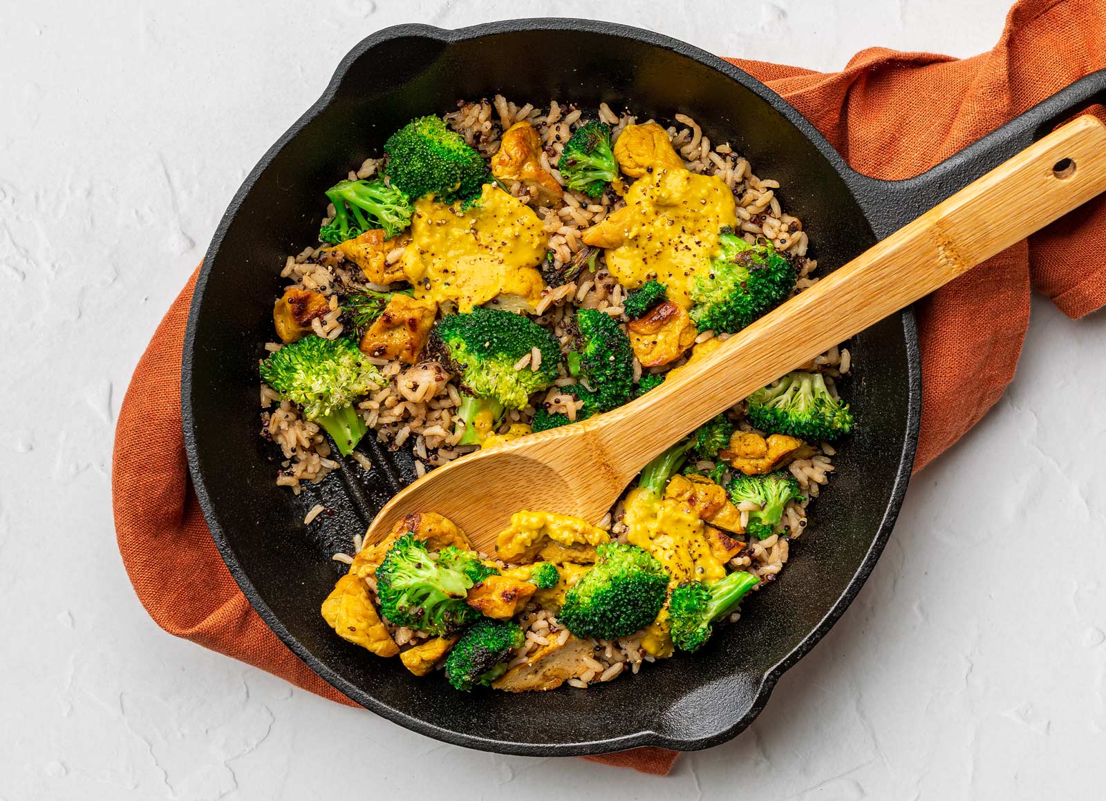 Curry Fried Rice with Tofu with Broccoli Florets