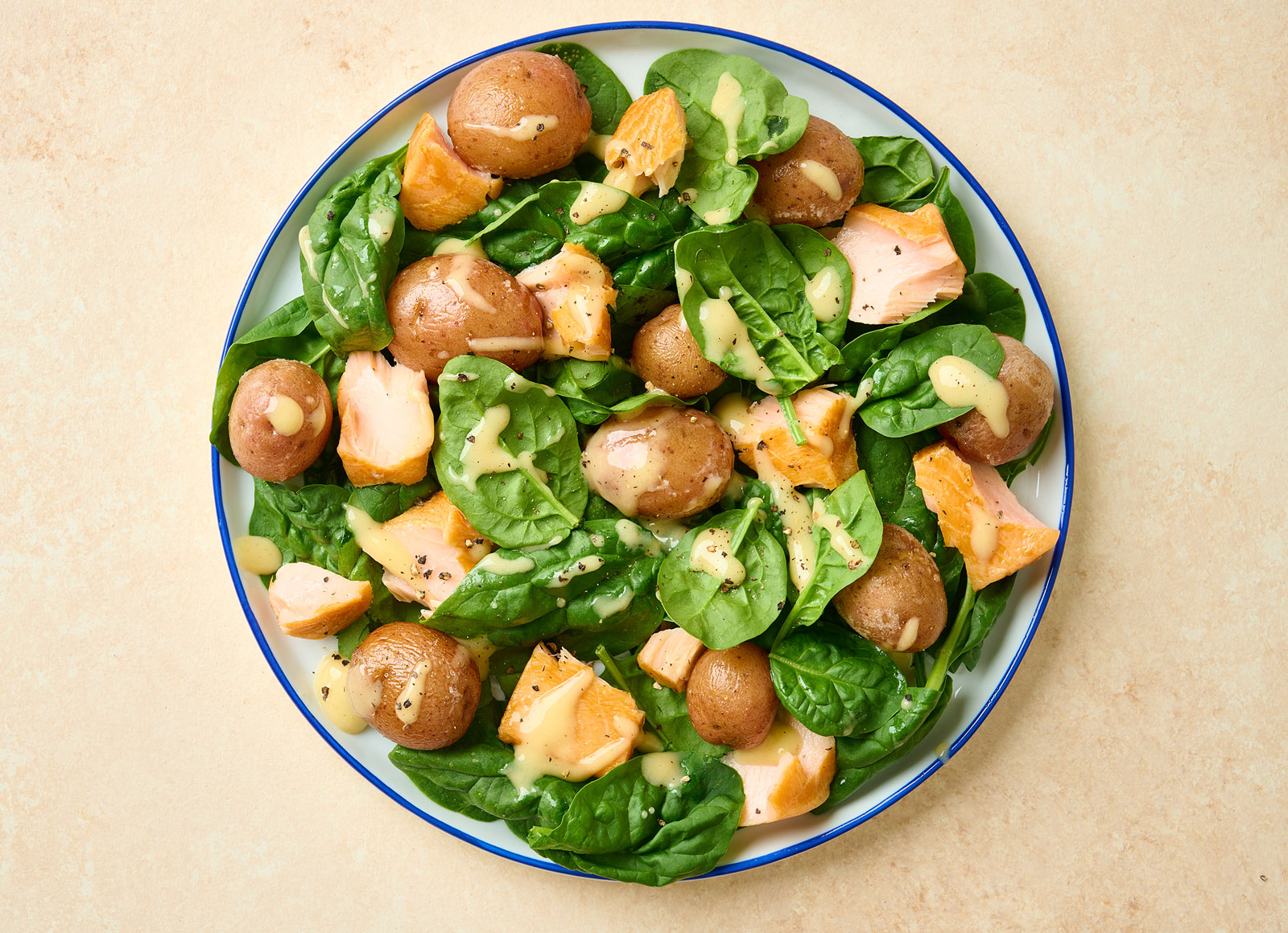 Spicy Salmon + Potato Salad with Baby Spinach