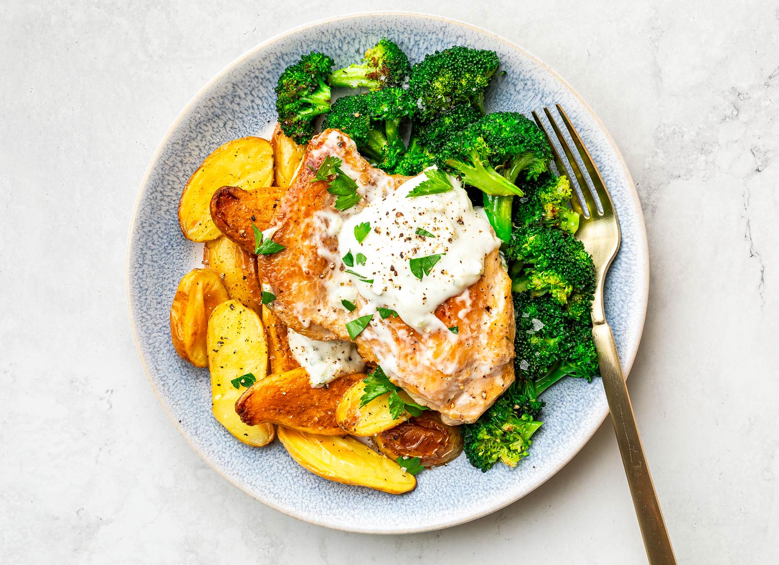 Sheet-Pan Chicken + Veggies with Tzatziki