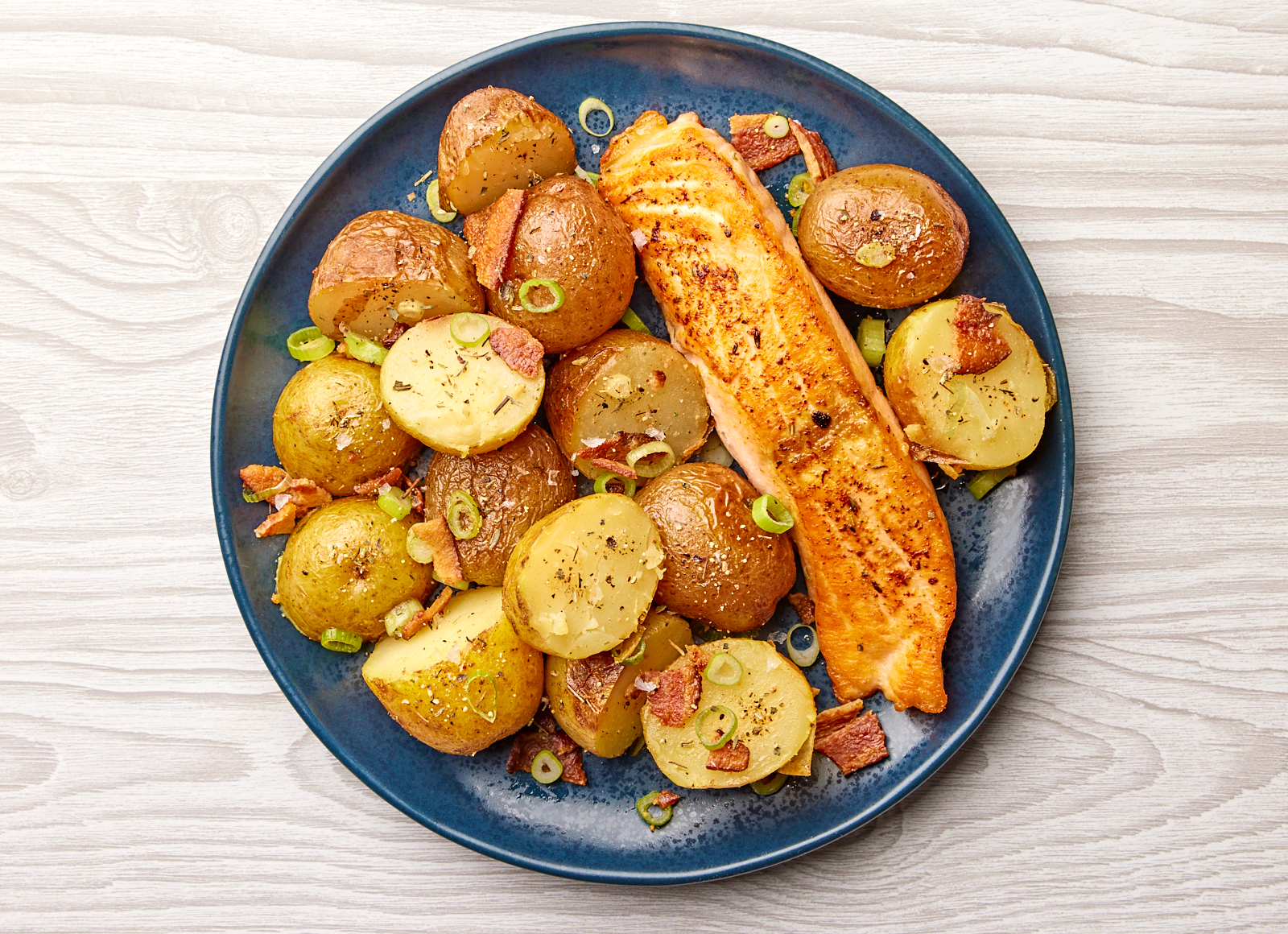Salmon + Honey Herb Roasted Potatoes with Applewood Smoked Pork Bacon