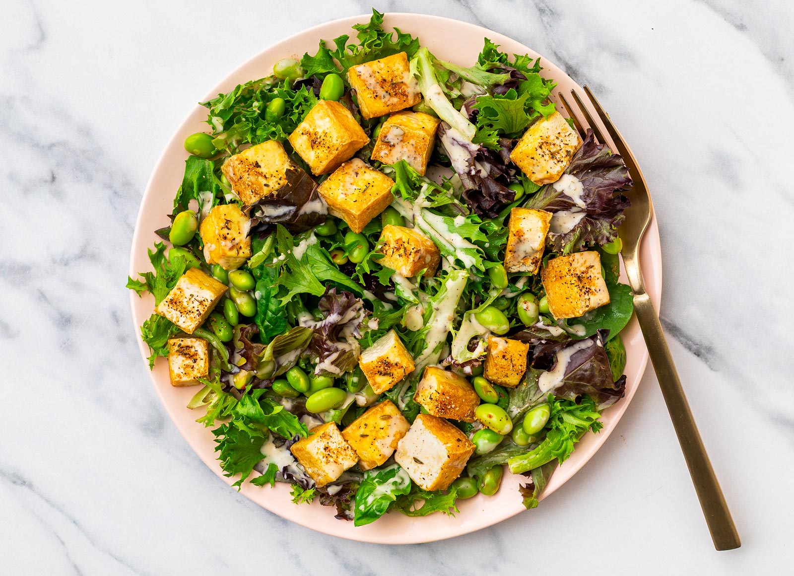Protein-Packed Vegan Caesar with Crispy Tofu Croutons