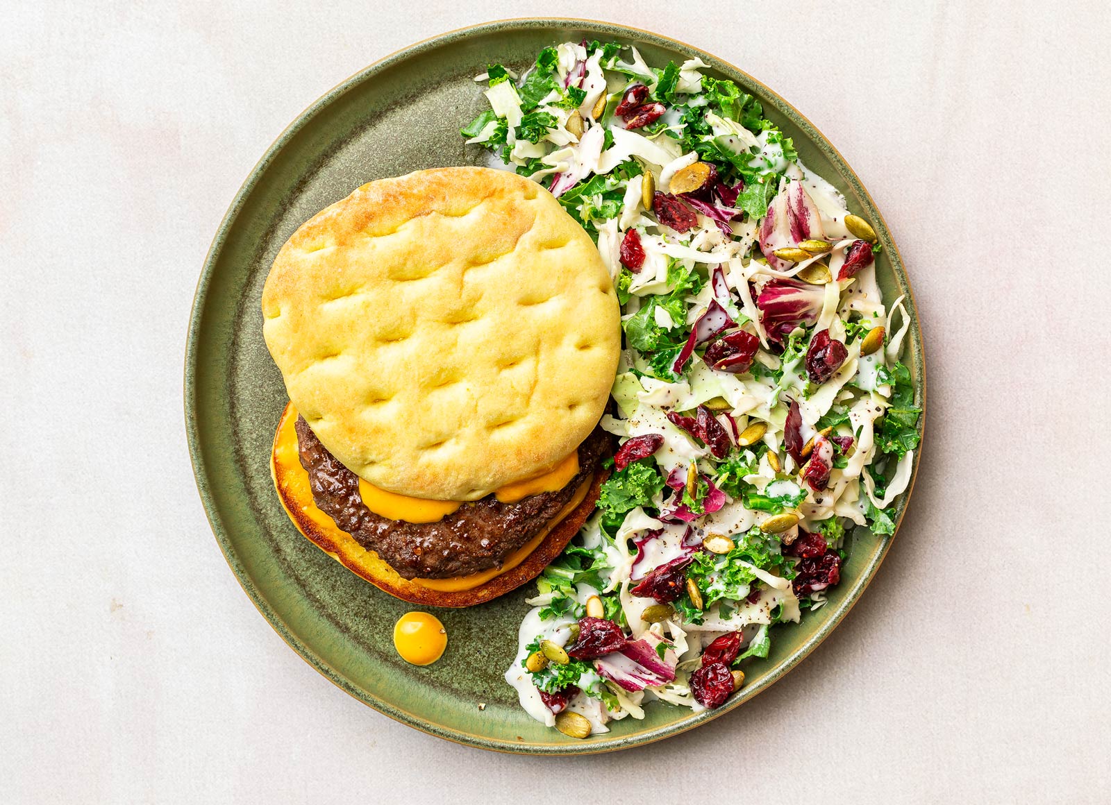 Special Bacon + Cheddar Burger with Kale Salad
