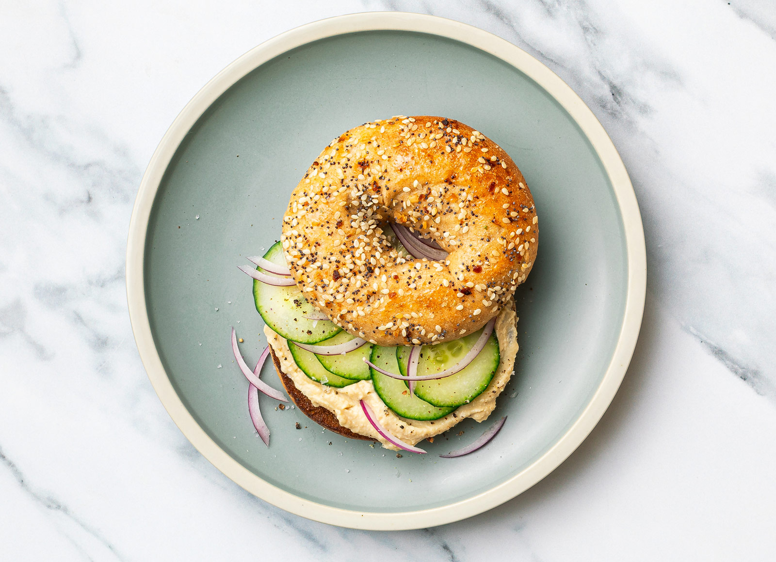 Zesty Mediterranean Lemon Garlic Hummus Bagel