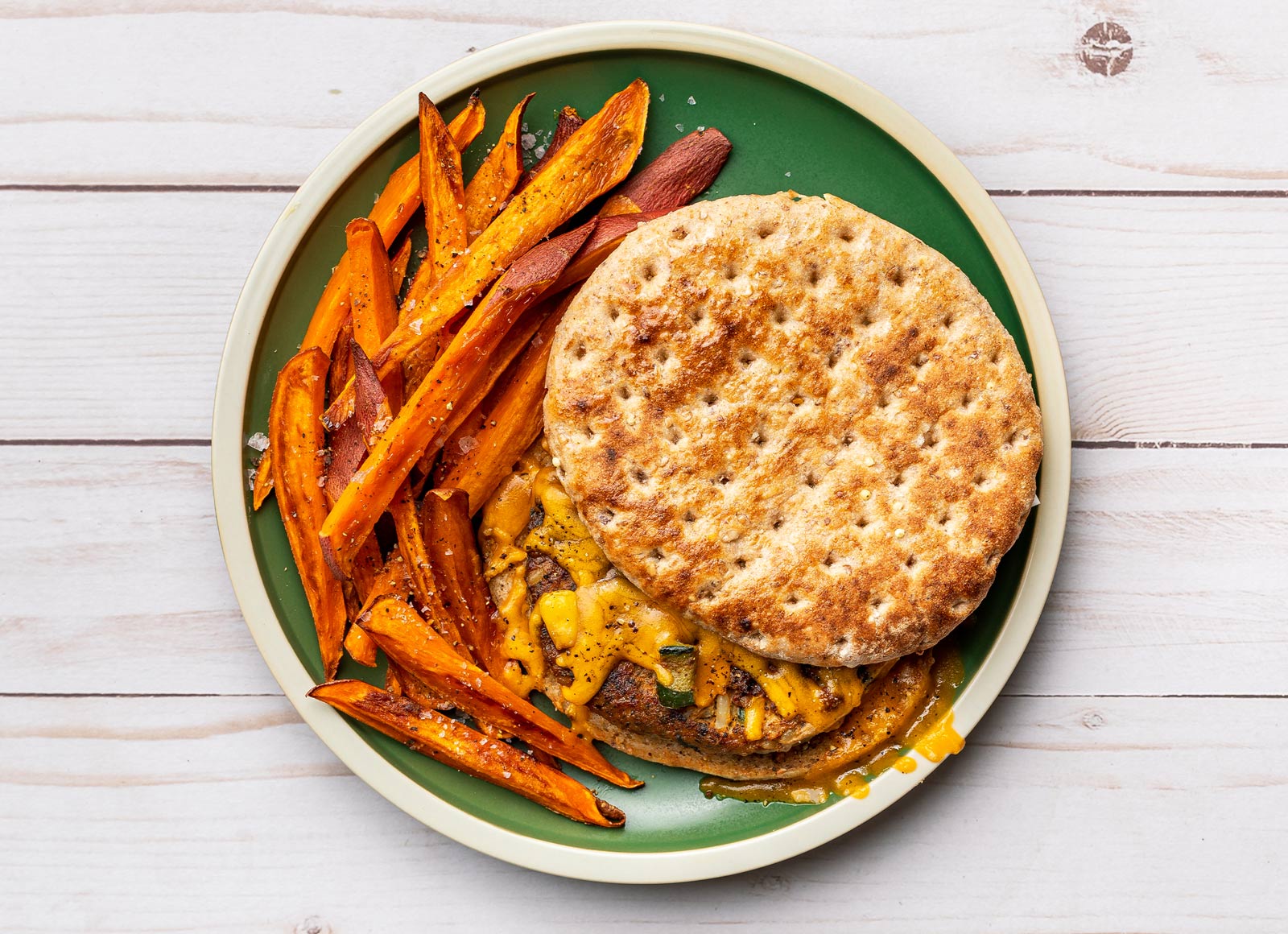 Chicken Cheeseburger + Hand-Cut Sweet Potato Fries