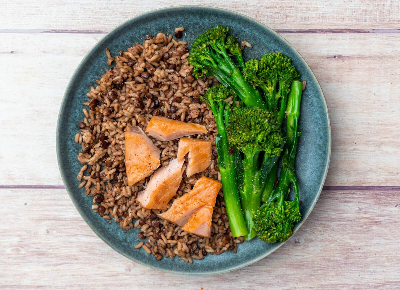 Roasted Salmon with Grains + Sautéed Sweet Broccoli