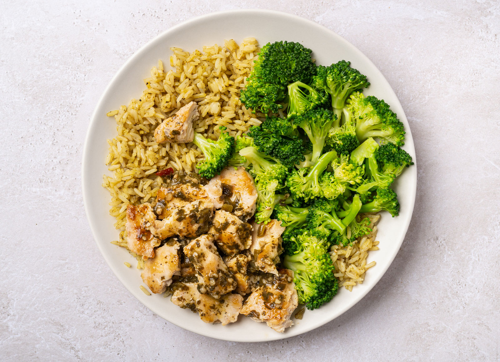 Cilantro Lime Chicken with Broccoli Florets + Seasoned Jasmine Rice