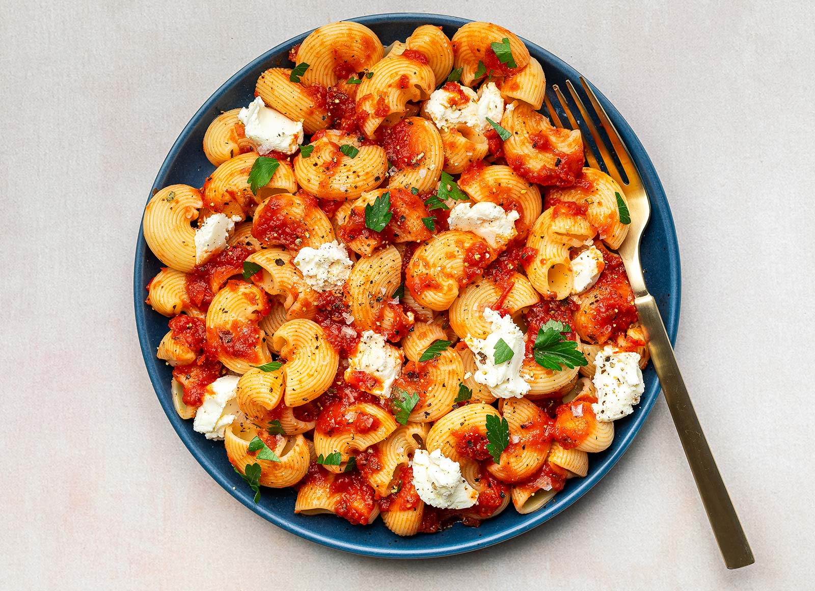 Chiocciole Pasta with Marinara + Creamy Sheep Cheese