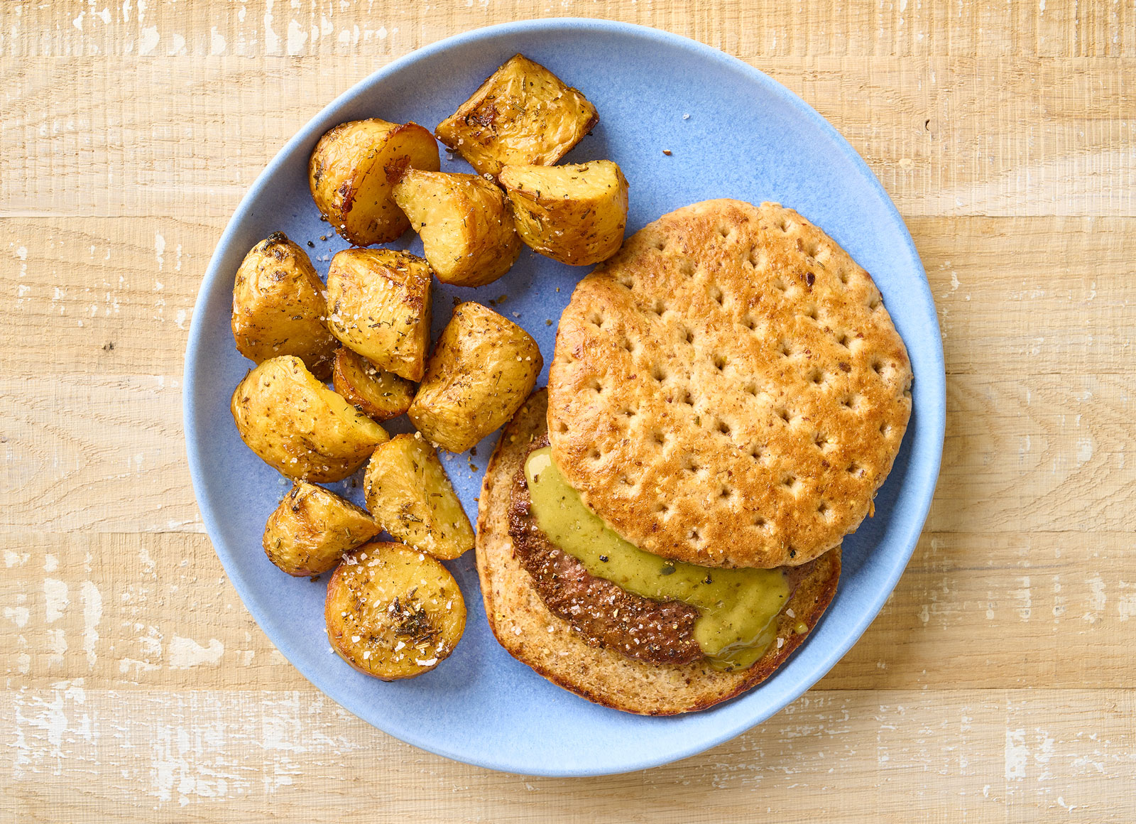 Green Chile Ground Beef Patties Burger + Rosemary Potatoes