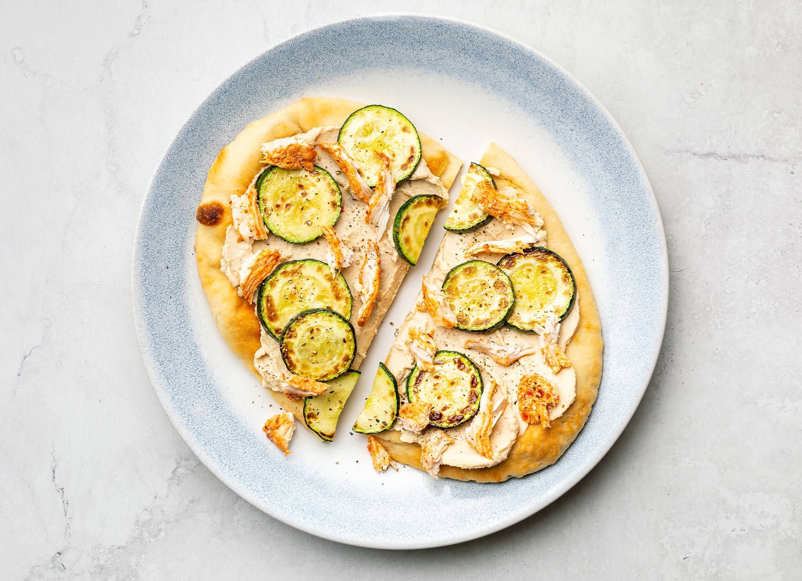 Zesty Lemon Garlic Hummus Chicken Naan Flatbread