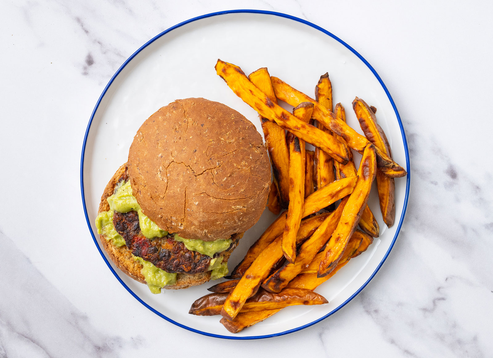 Creamy Avocado Black Bean Burger + Fries