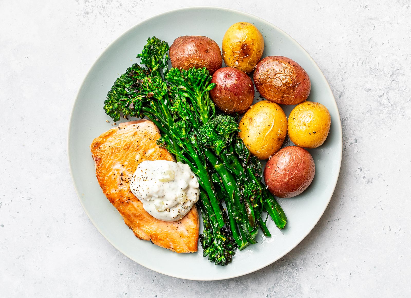 Feta Tzatziki Salmon + Crispy Potatoes