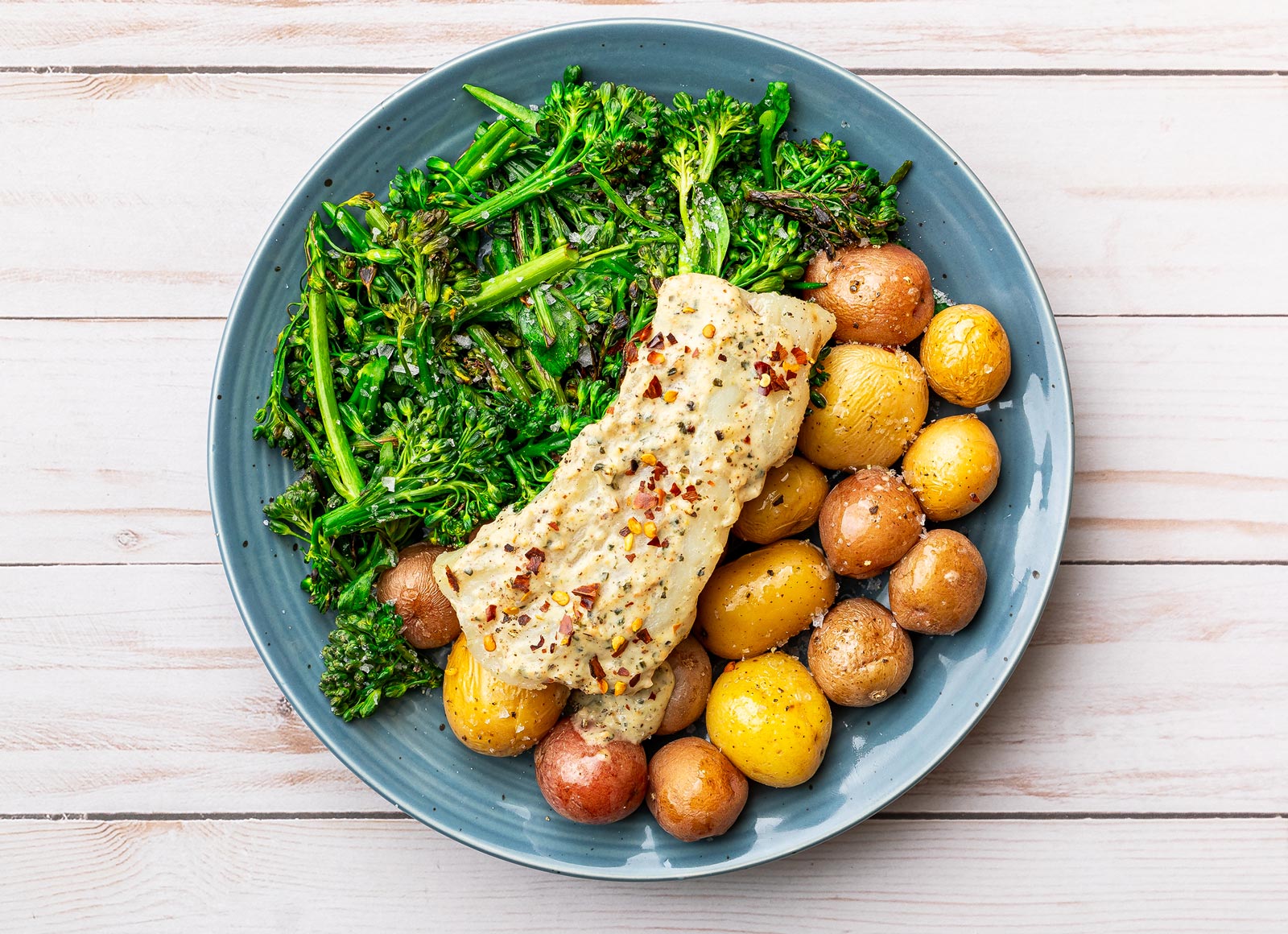 Spinach Artichoke Roasted Cod + Potatoes