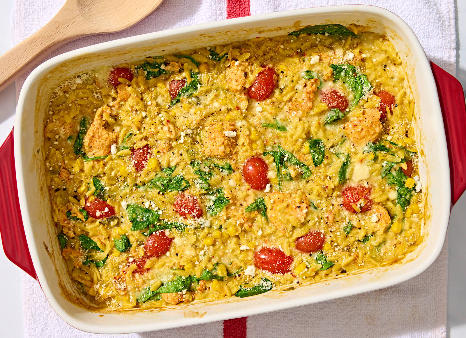 Creamy Chile Corn Chicken n' Orzo Casserole