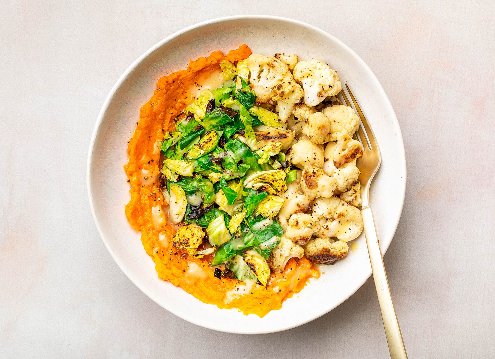 Zesty Roasted Cauliflower + Brussels Bowl