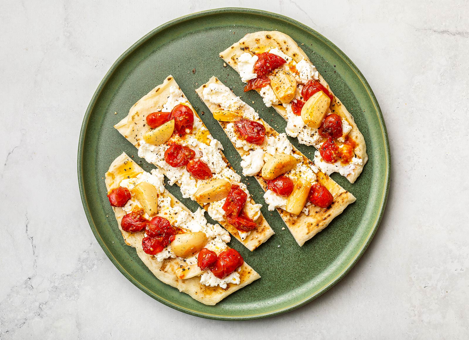 Ricotta + Garlicky Tomato Wood Grilled Pizza Crusts