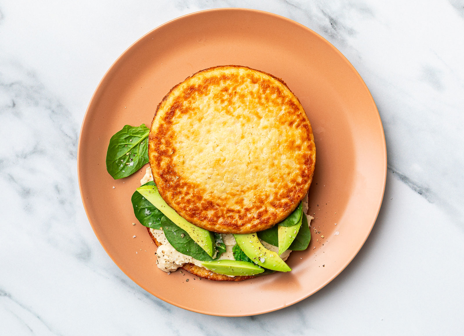 Lemony Lemon Garlic Hummus + Avo Sandwich on Cauli Thin