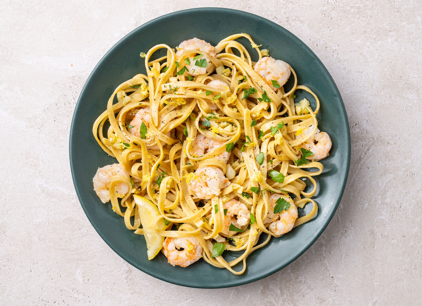 Lemony Garlic Gulf Shrimp Pasta