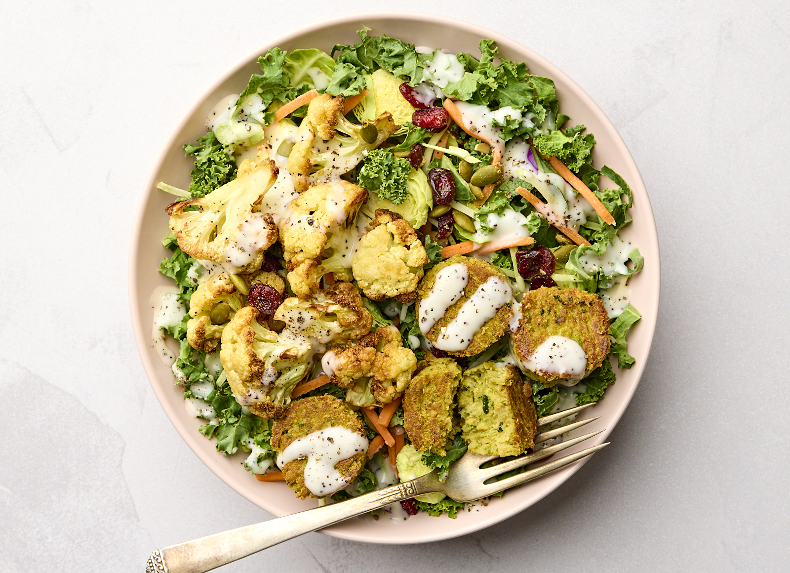 Falafel + Cauliflower Kale Salad