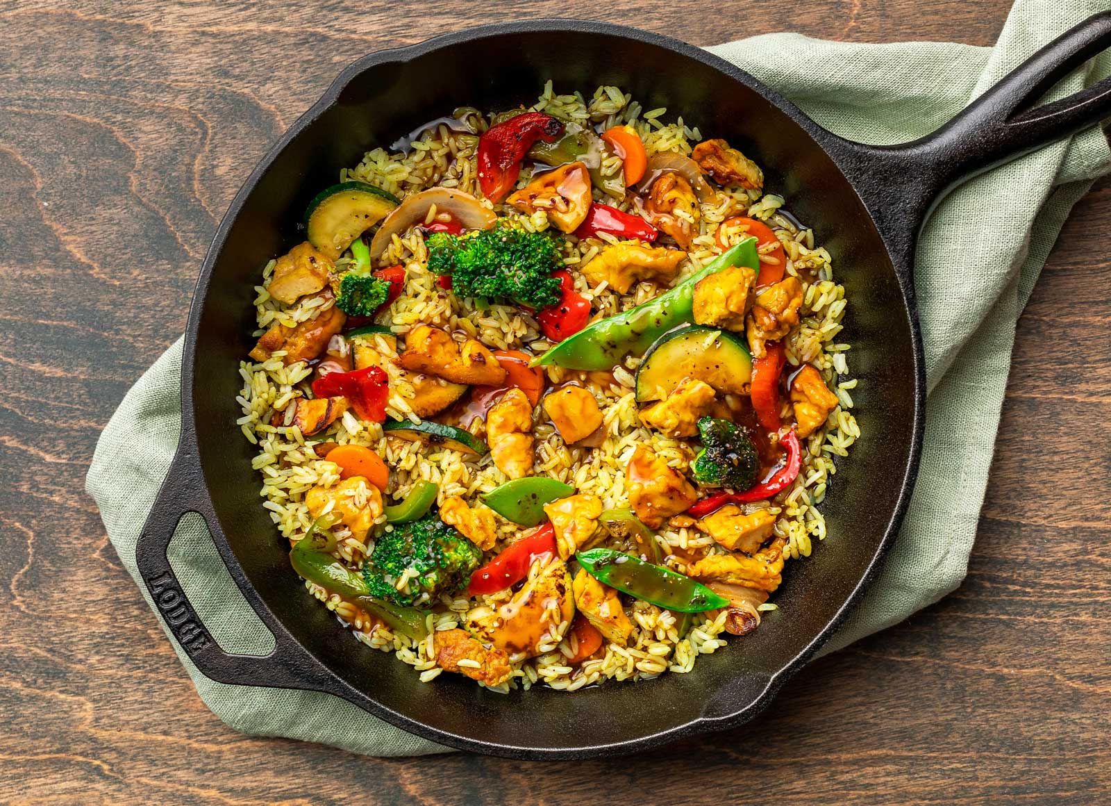 Sweet 'n Gingery Tofu + 7-Veggie Stir-Fry with Seasoned Jasmine Rice