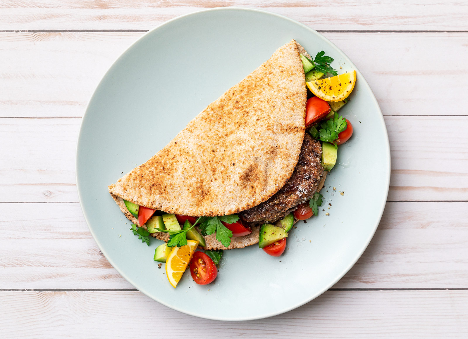 Mediterranean Bison Burger on Whole Grain Pita Pockets