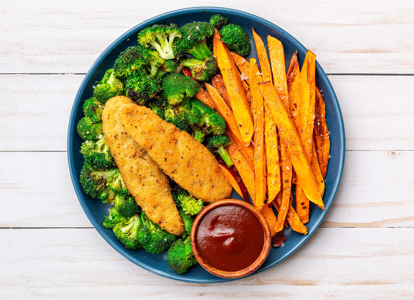Plant-Based Chicken Tenders + Sweet Potato Fries