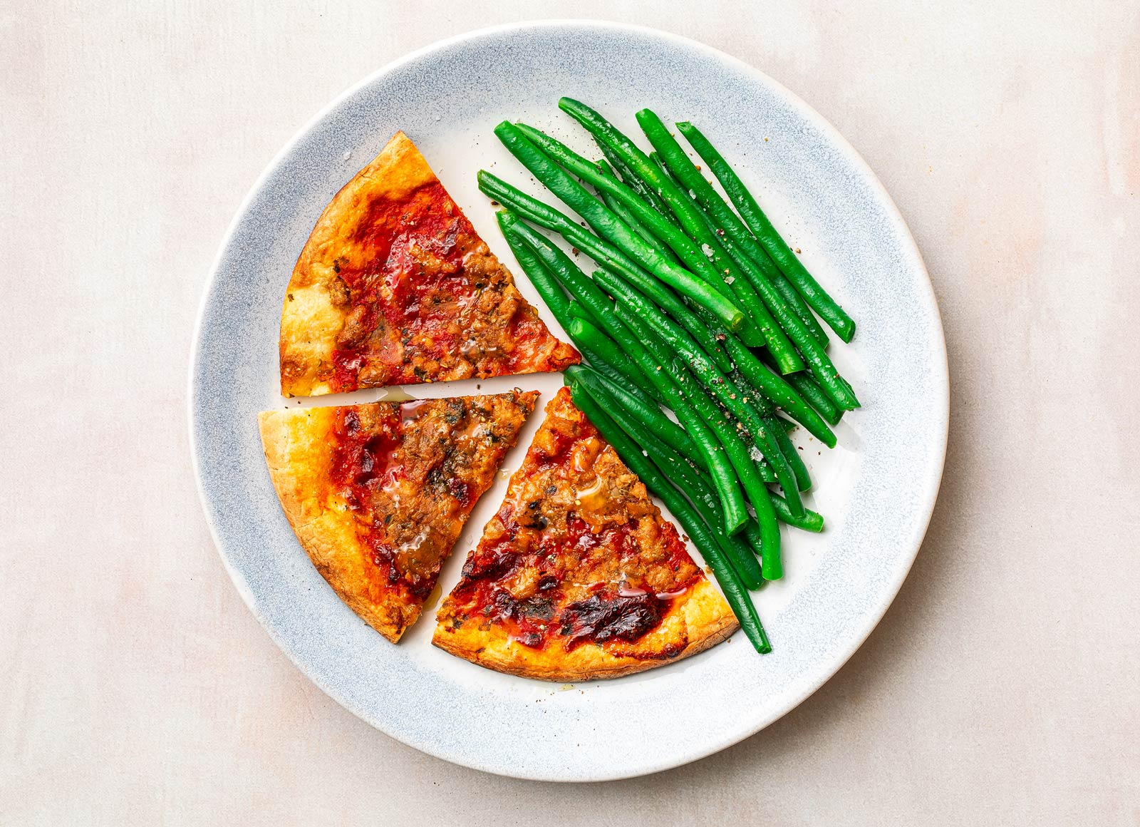 Italian Sausage Pizza + Green Beans