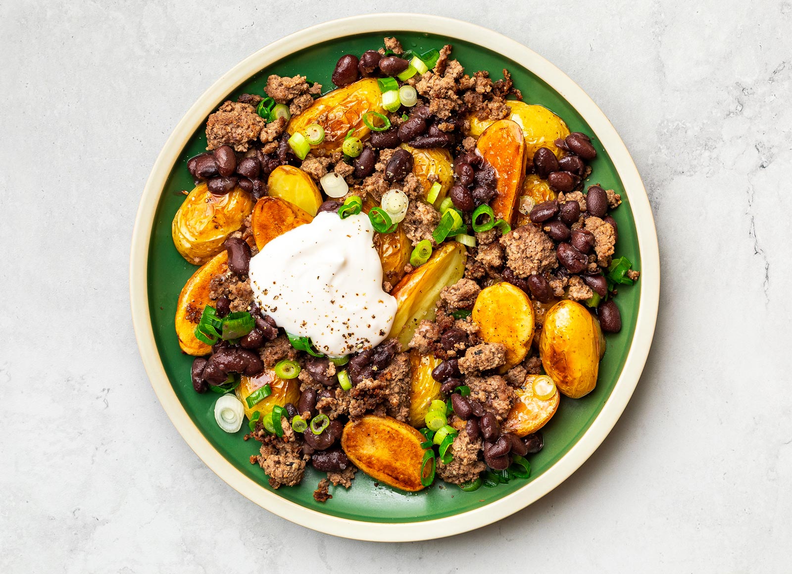 Bison + Cuban Spiced Black Beans Bean Loaded Potato Bake