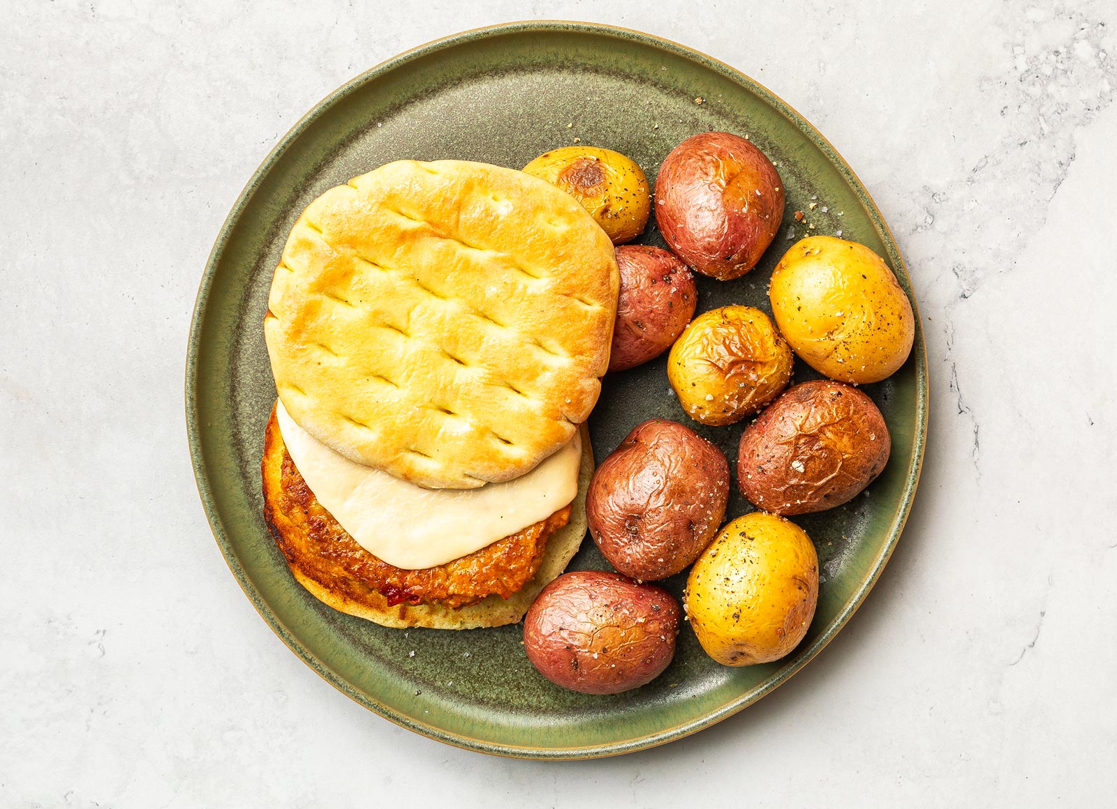 Sweet Potato Veggie Cheeseburger + Roasted Potatoes