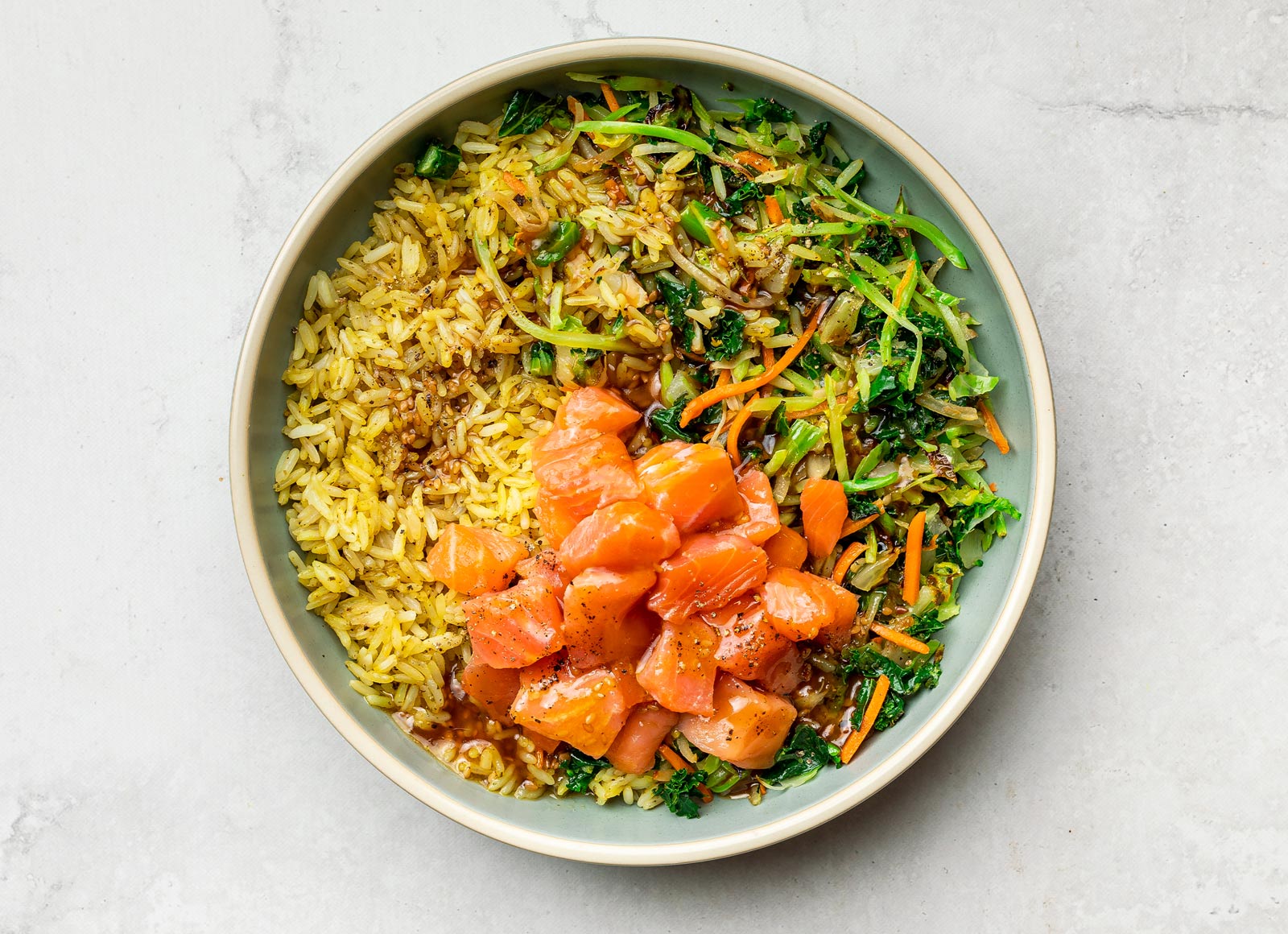 Super Gingery Salmon Poké Seasoned Jasmine Rice Bowl