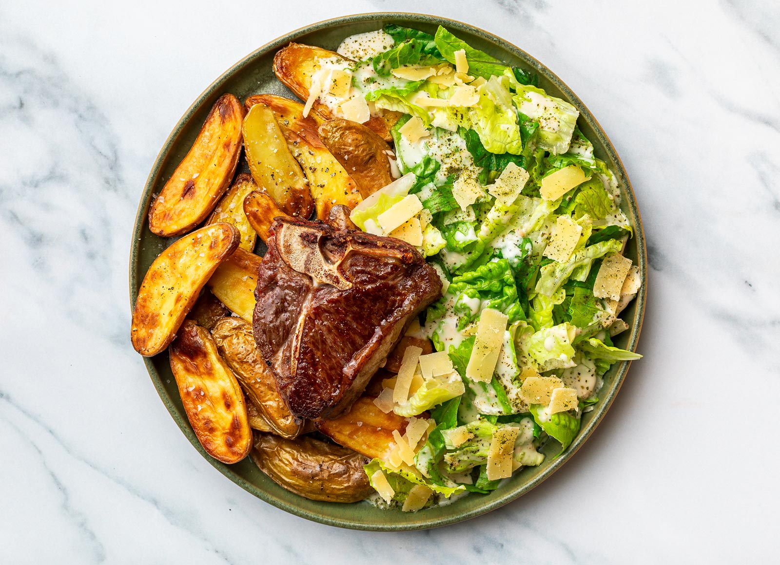 Lamb Chops + Potatoes with Caesar Salad