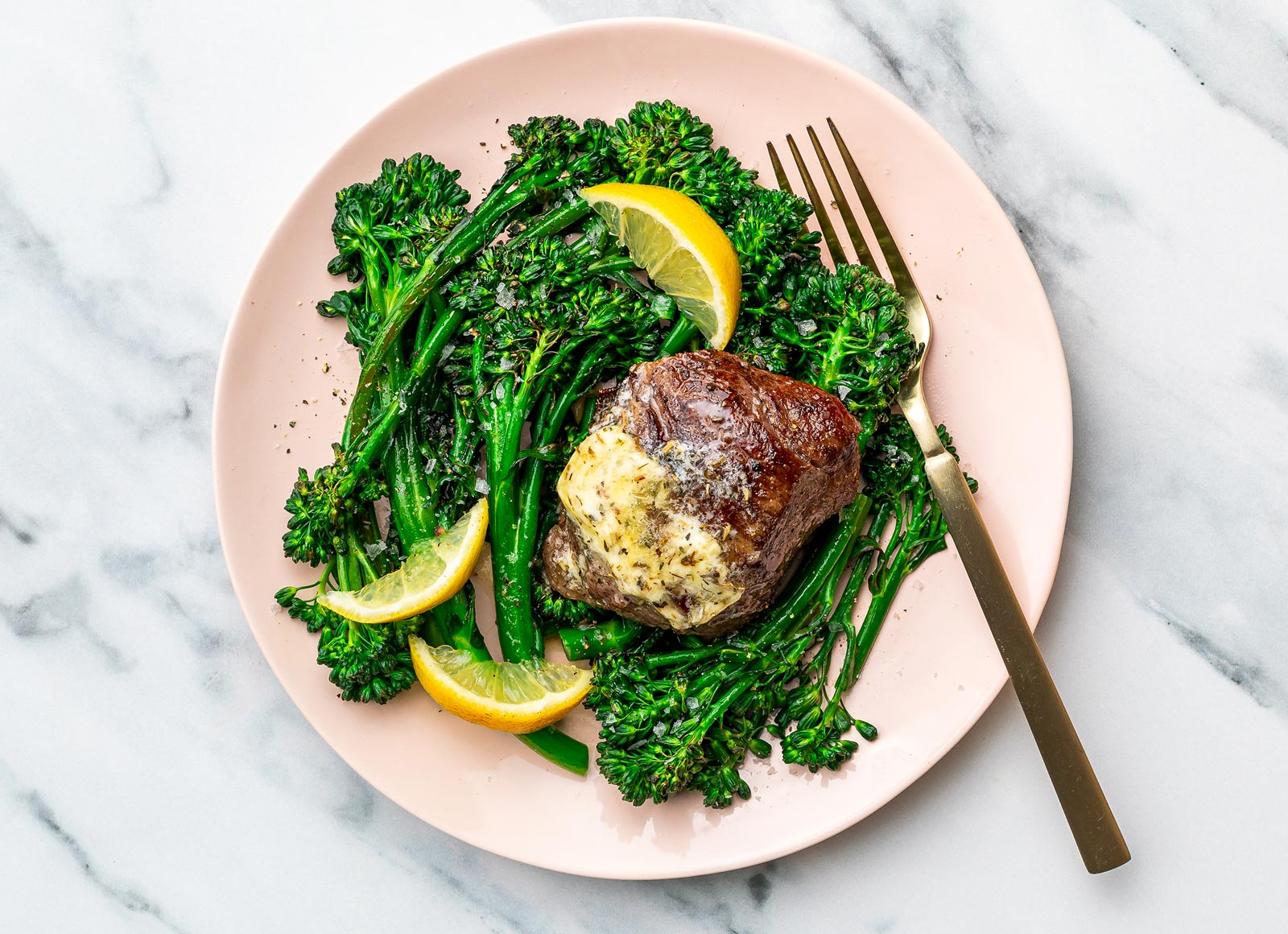 Slow Churned Herb Pasture Butter Strip Steak + Lemony Broccoli