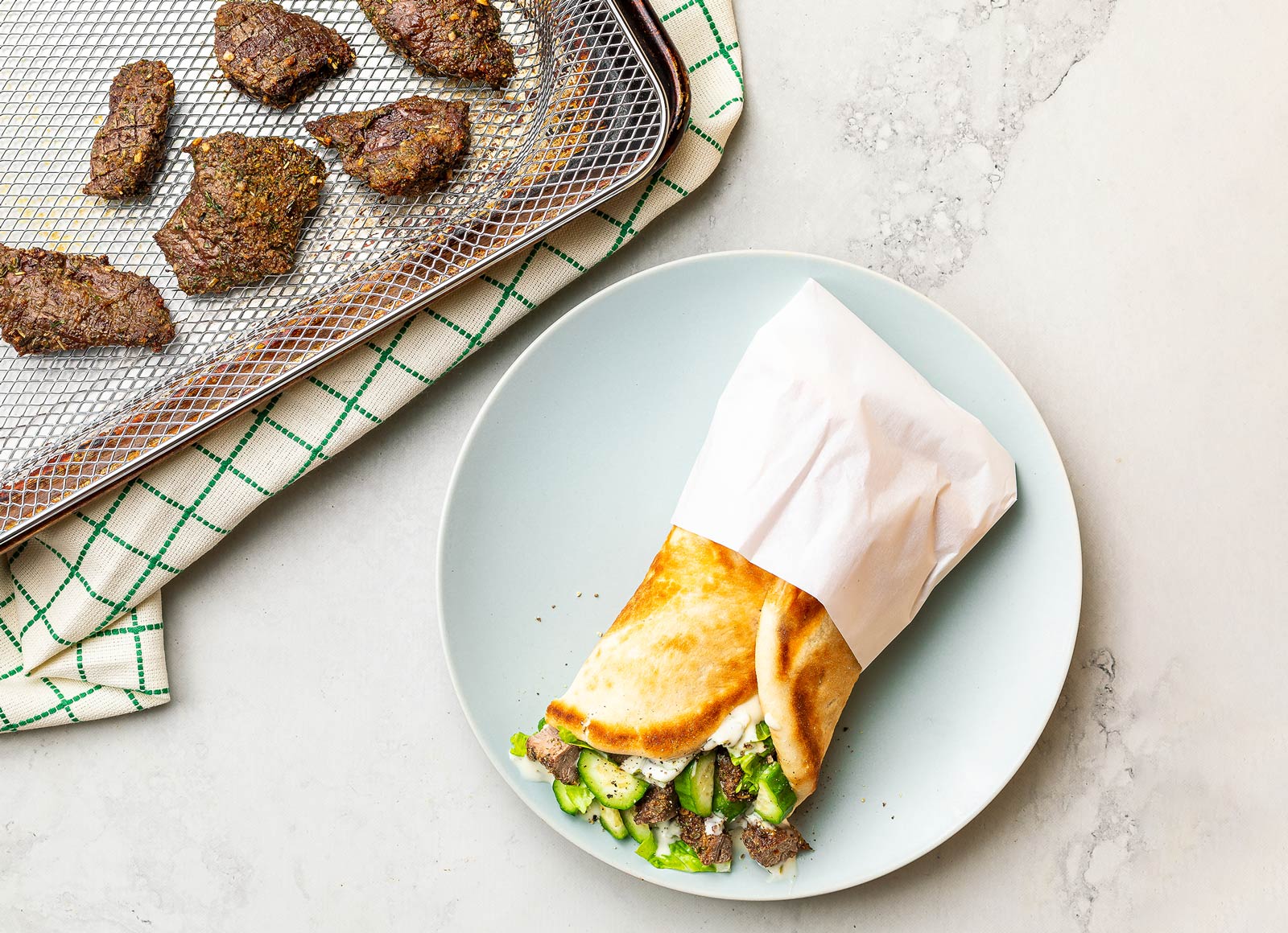 Air Fryer Garlic Steak Naan Wrap