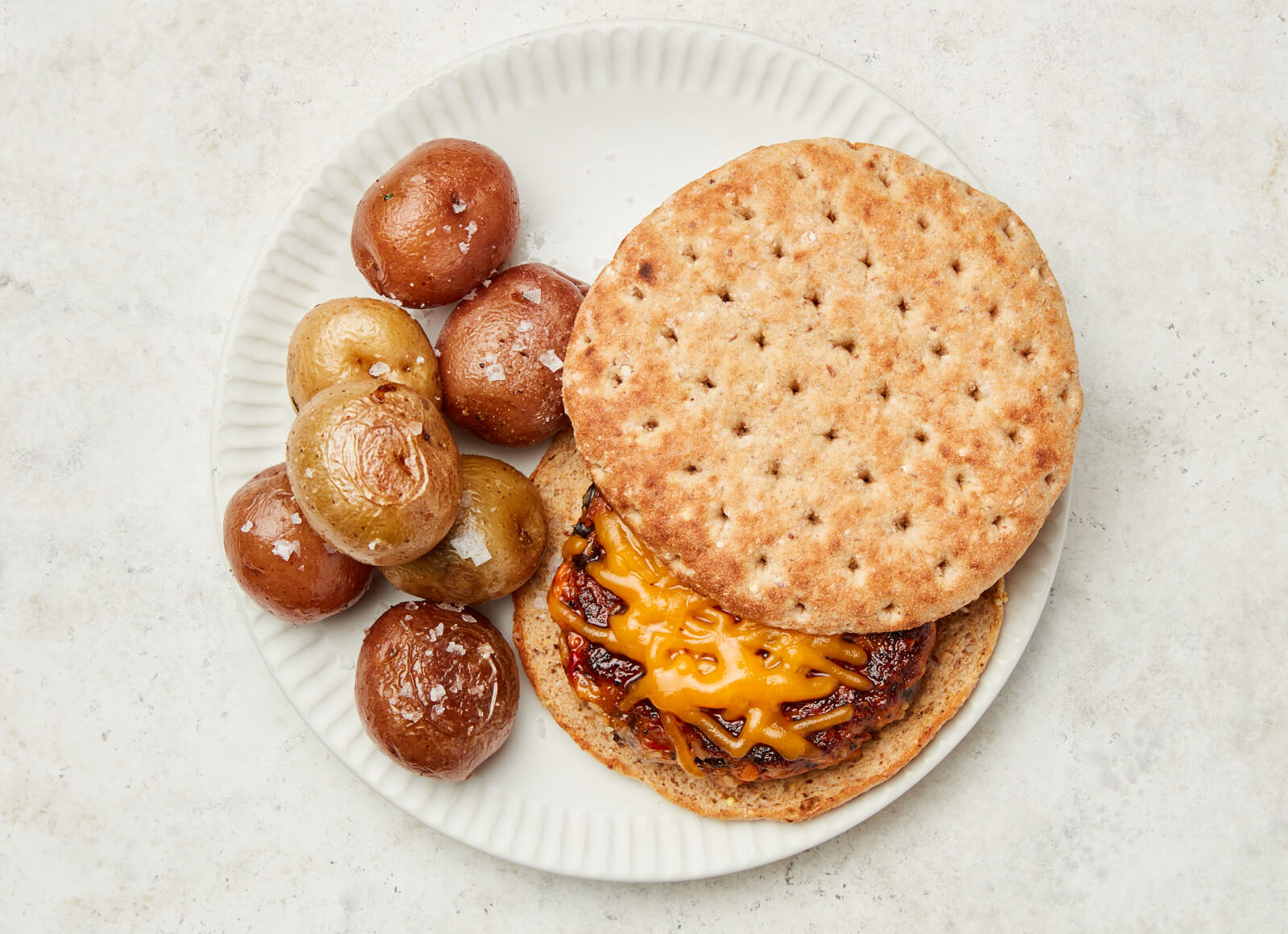 Veggie Cheeseburger + Roasted Potatoes with Black Bean Burger Patties