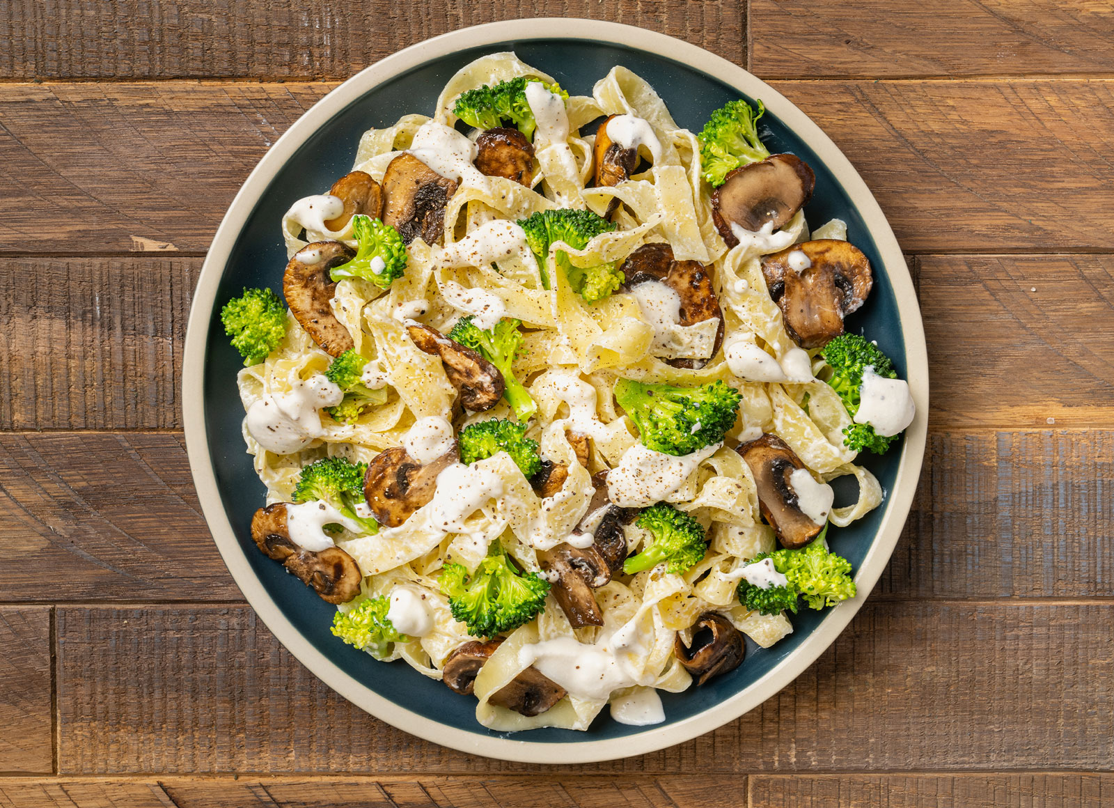 Broccoli Florets + Mushroom Tagliatelle Alfredo