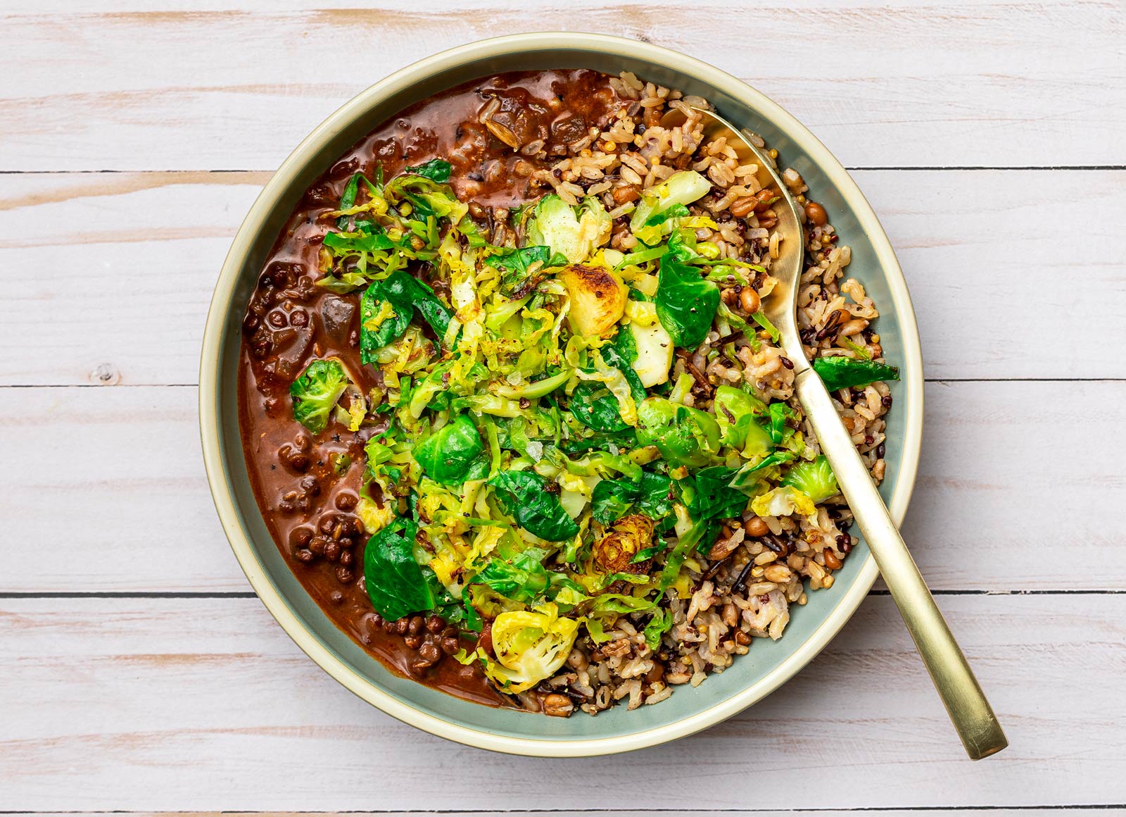 Black Lentil Dal + Brussels over Grains