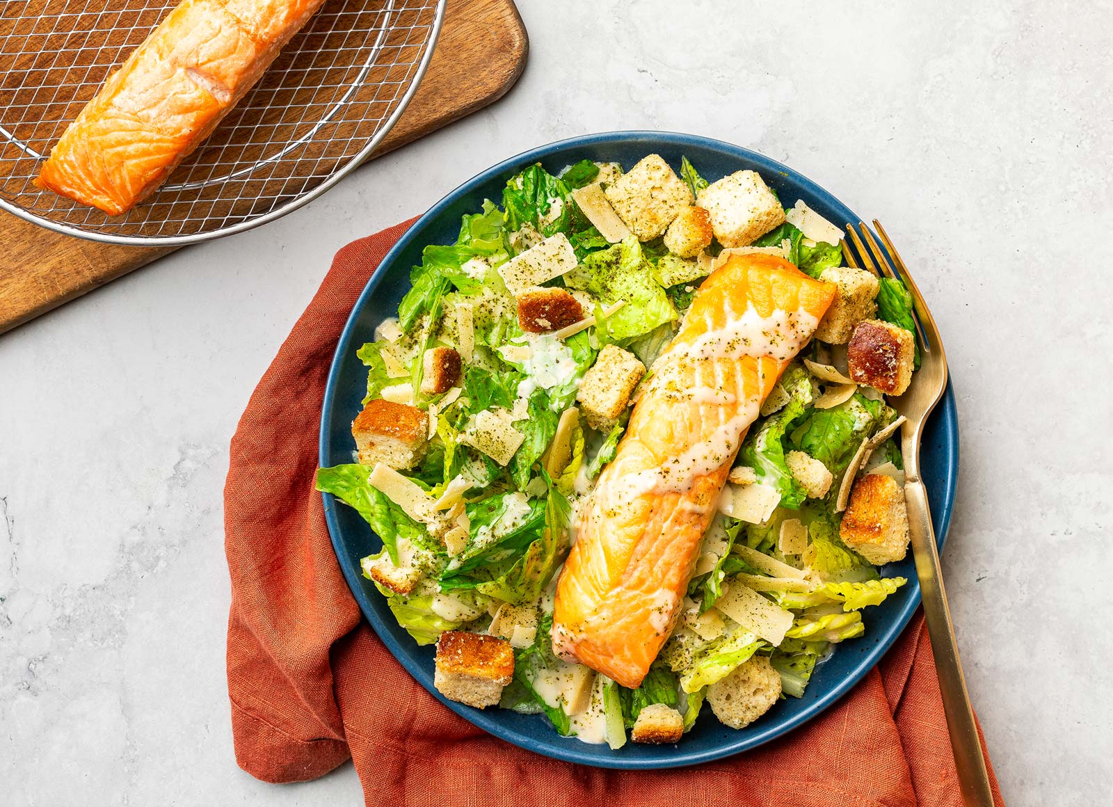 Caesar Salad with Air Fryer Salmon