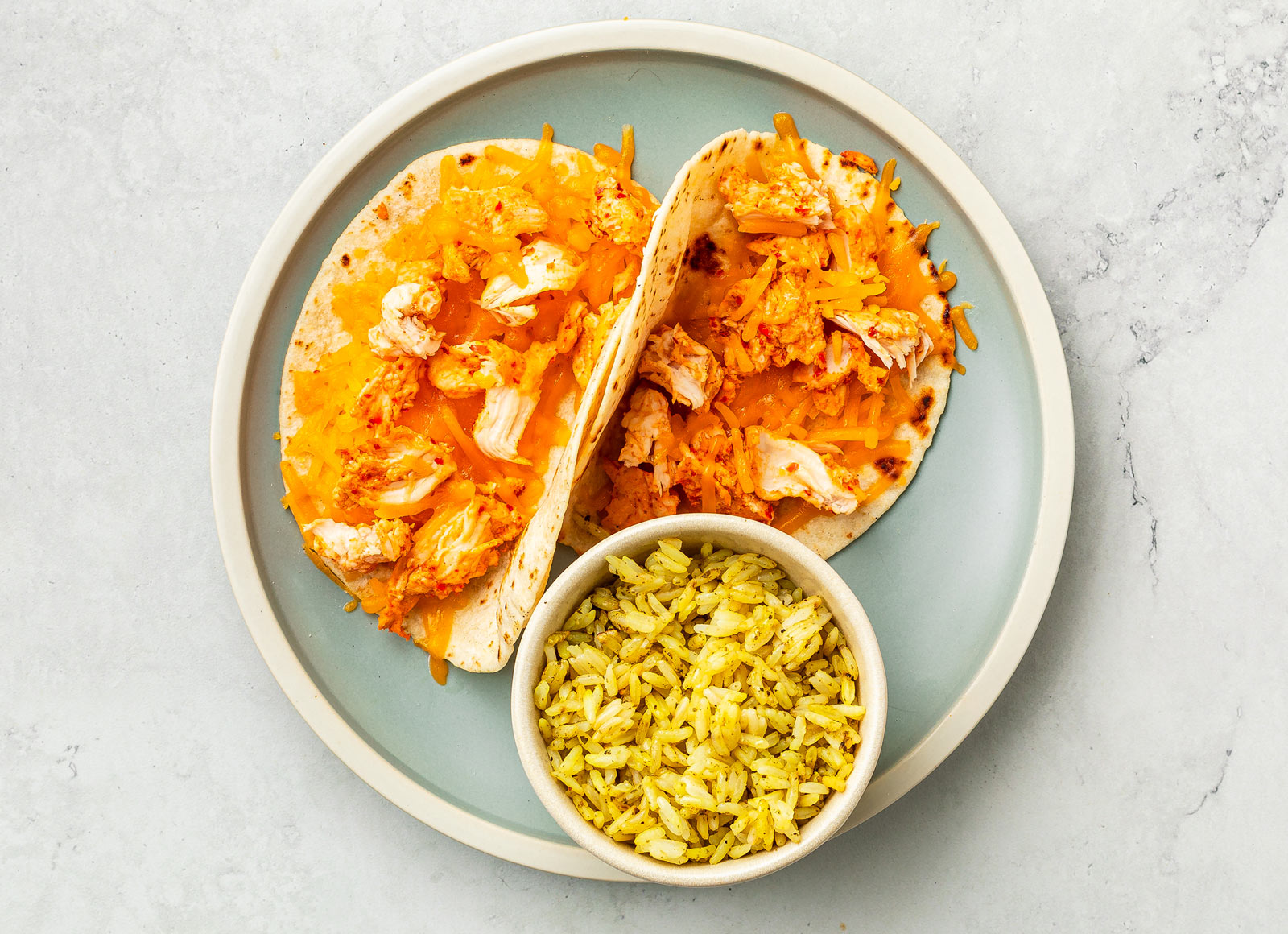 Cheesy Chile Limon Chicken Tacos + Jasmine Rice