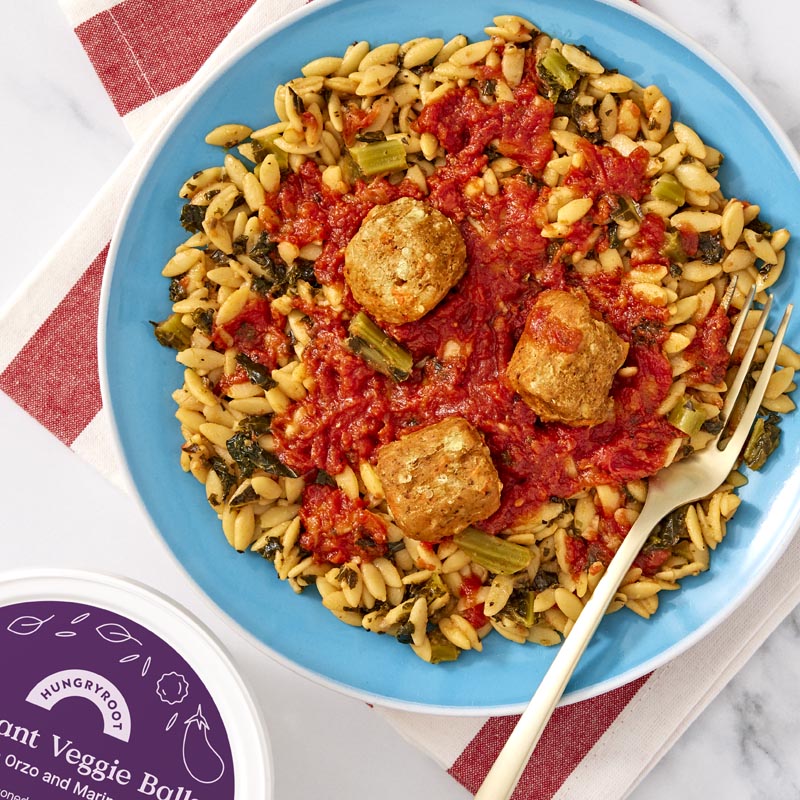 Eggplant Chickpea Veggie Balls with Orzo and Marinara Sauce 1 of 2