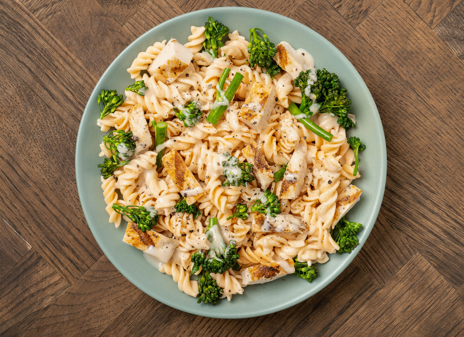 Creamy Garlic Parm Seasoned Grilled Chicken Breast + Broccoli Fusilli