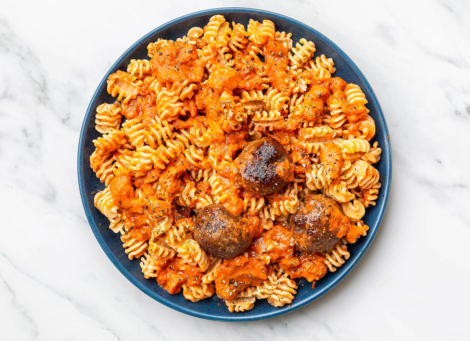 Creamy Vodka Protein Pasta + Meatballs