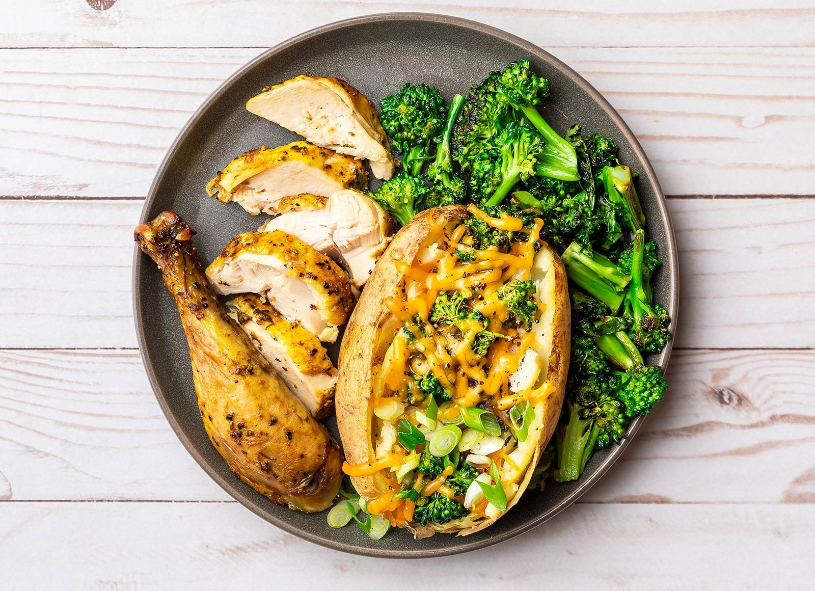 Lemon Pepper Chicken + Broccoli Cheddar Baked 'Tato