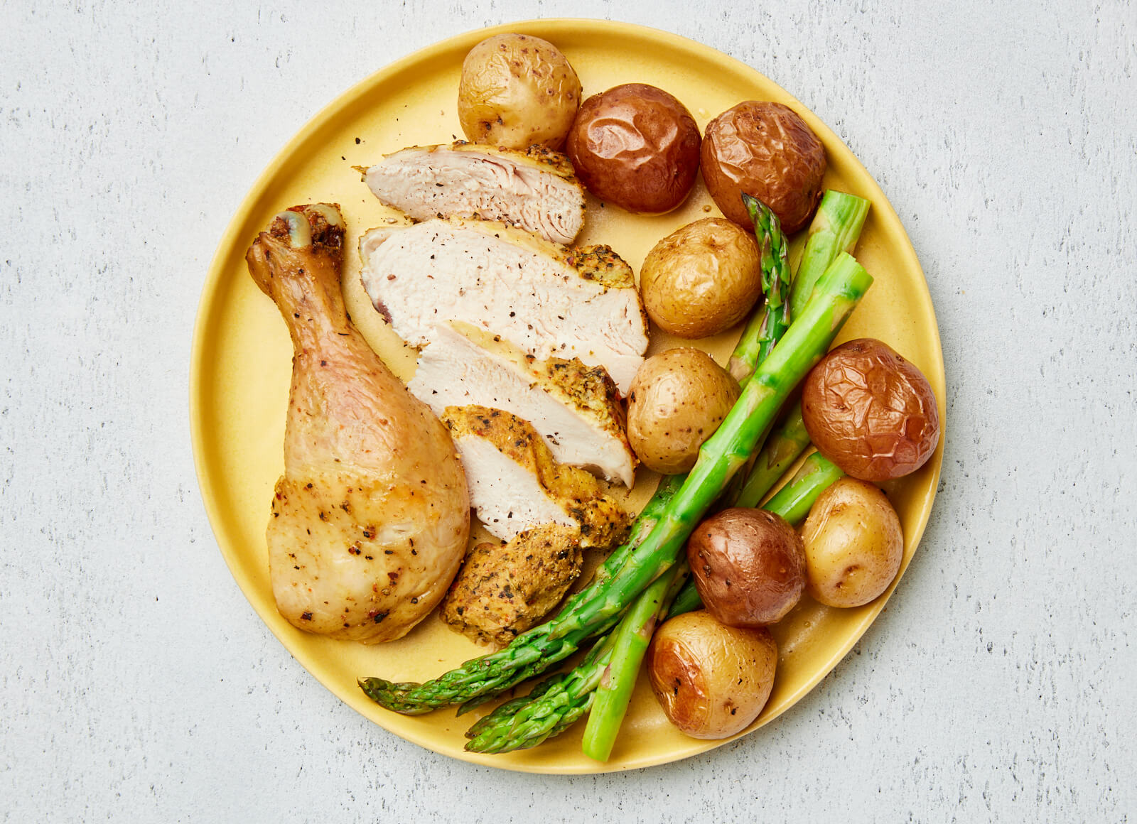 Juicy Lemon Pepper Chicken with Roasted Potatoes + Asparagus