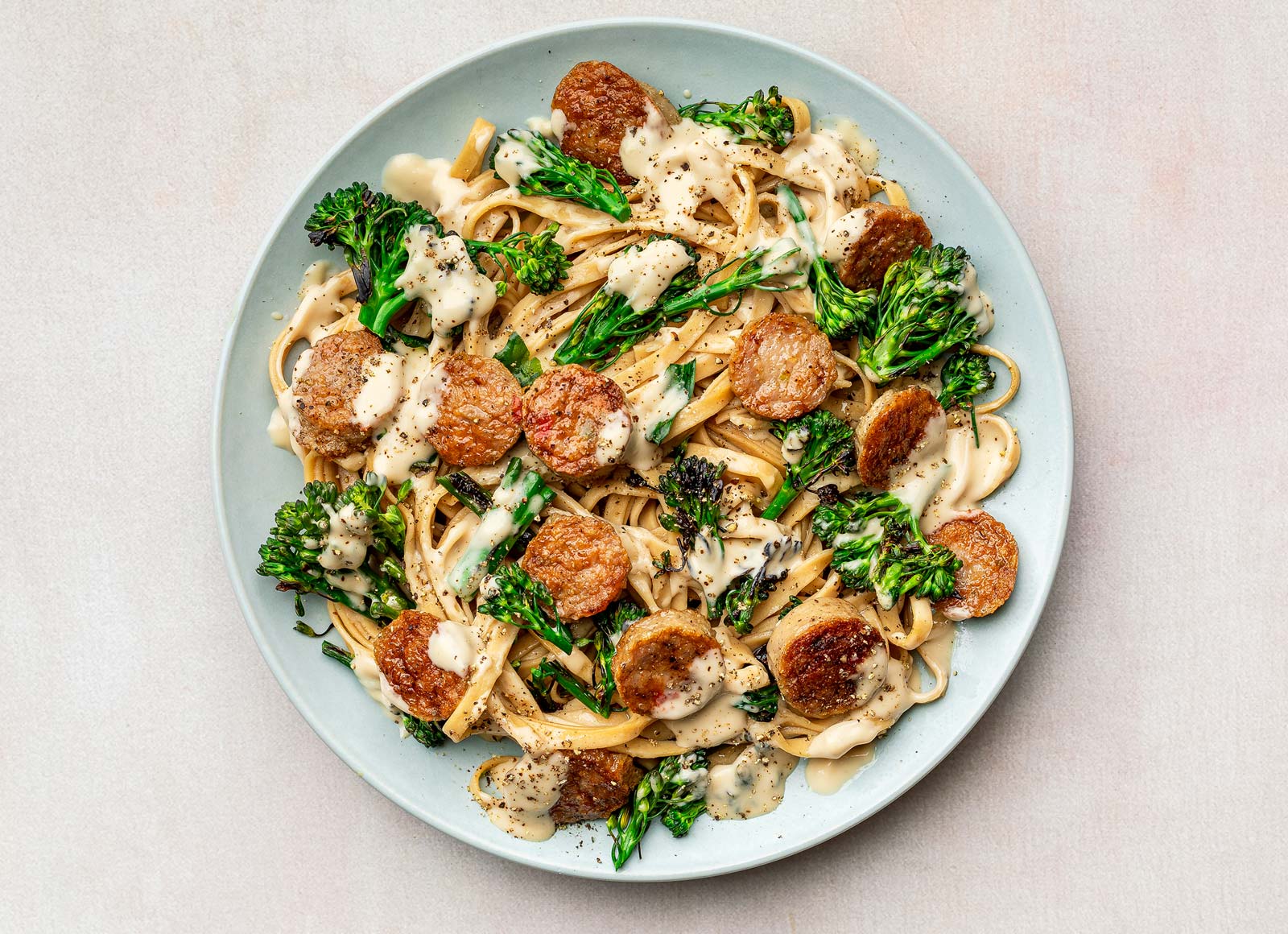 Creamy Italian Chicken Sausage + Broccoli Linguine